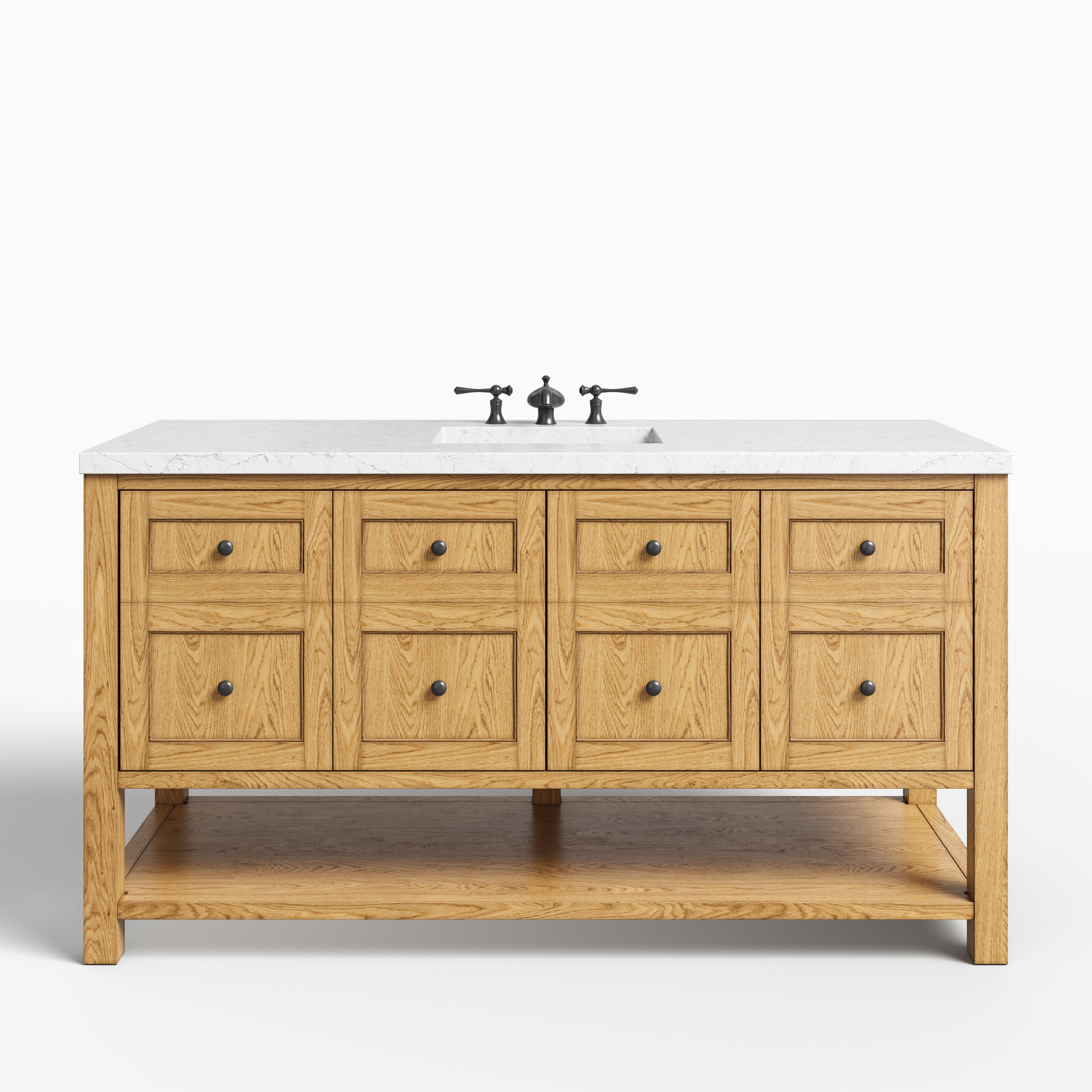 Bridgette 60" Single Vanity in Light Natural Oak with 3 cm Eternal Jasmine Pearl Quartz Top
