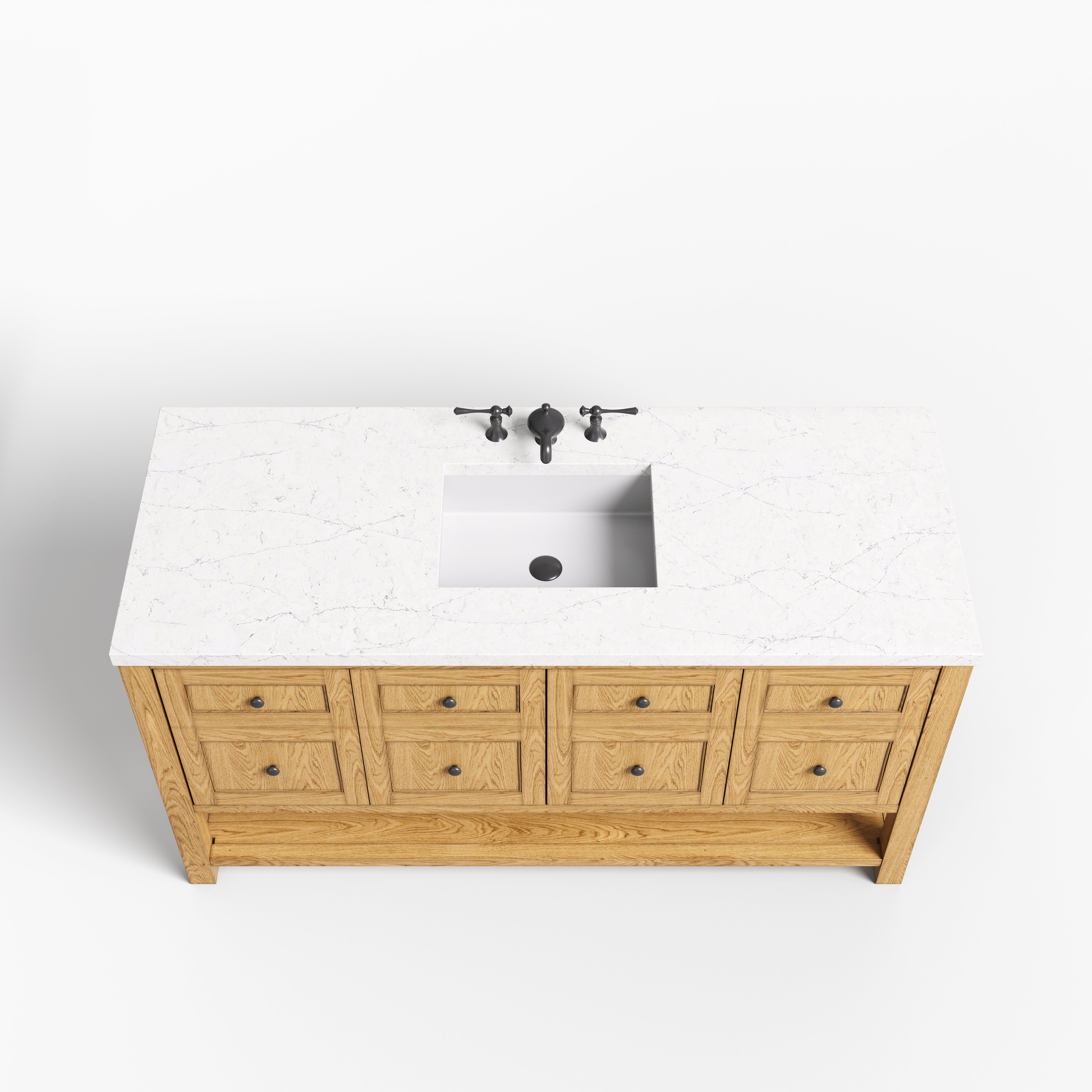 Bridgette 60" Single Vanity in Light Natural Oak with 3 cm Eternal Jasmine Pearl Quartz Top