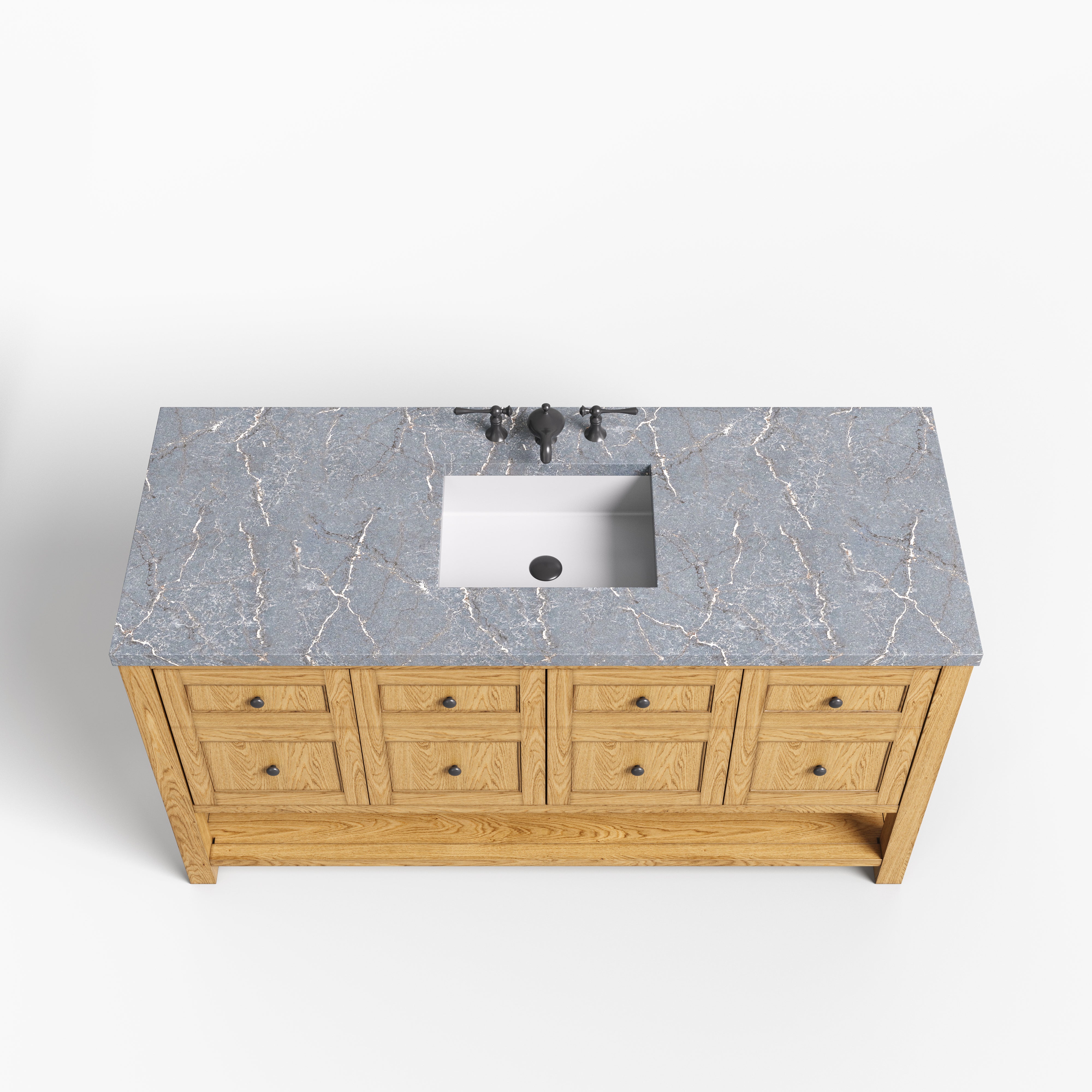 Bridgette 60" Single Vanity in Light Natural Oak with 3 cm Parisien Bleu Quartz Top