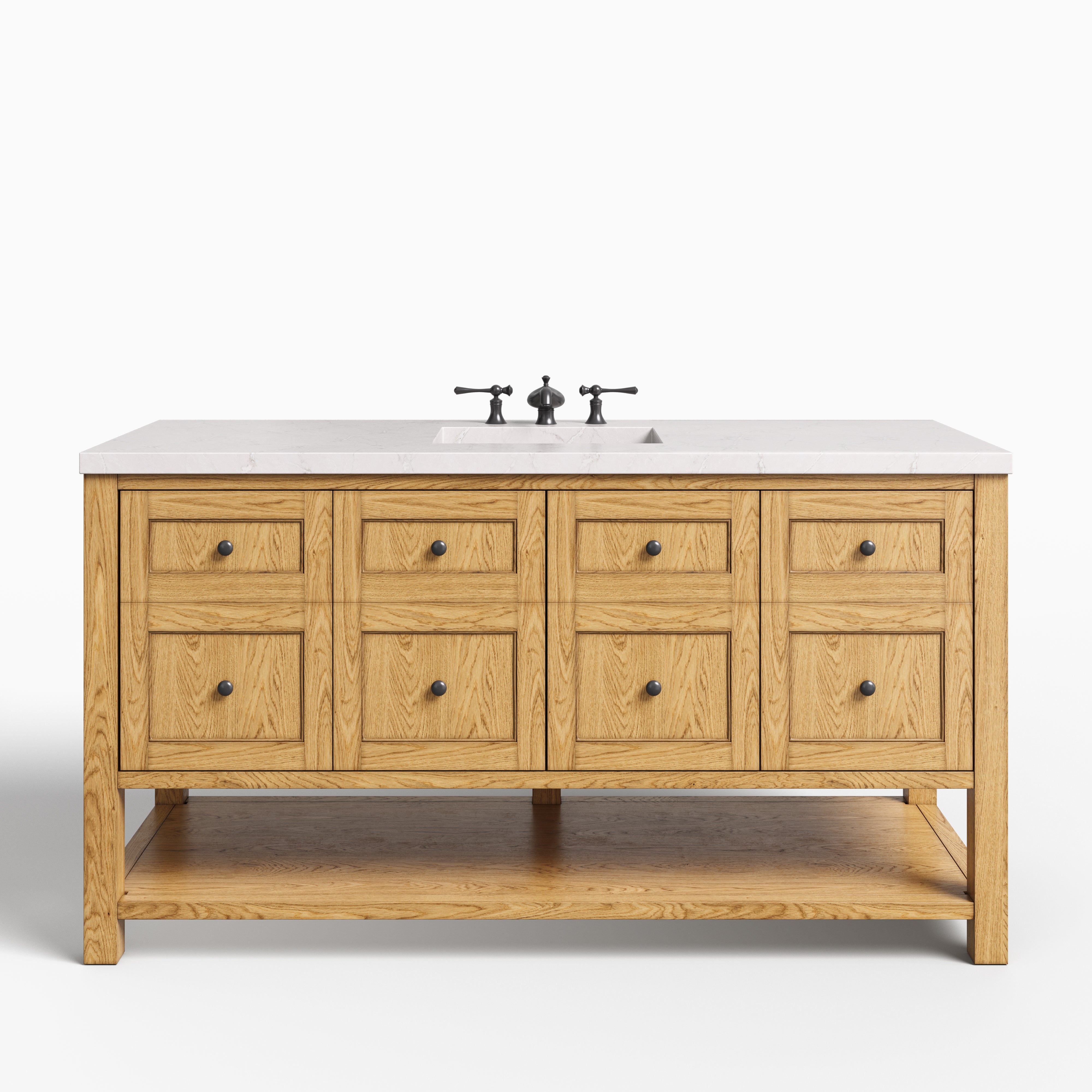 Bridgette 60" Single Vanity in Light Natural Oak with 3 cm Victorian Silver Quartz Top