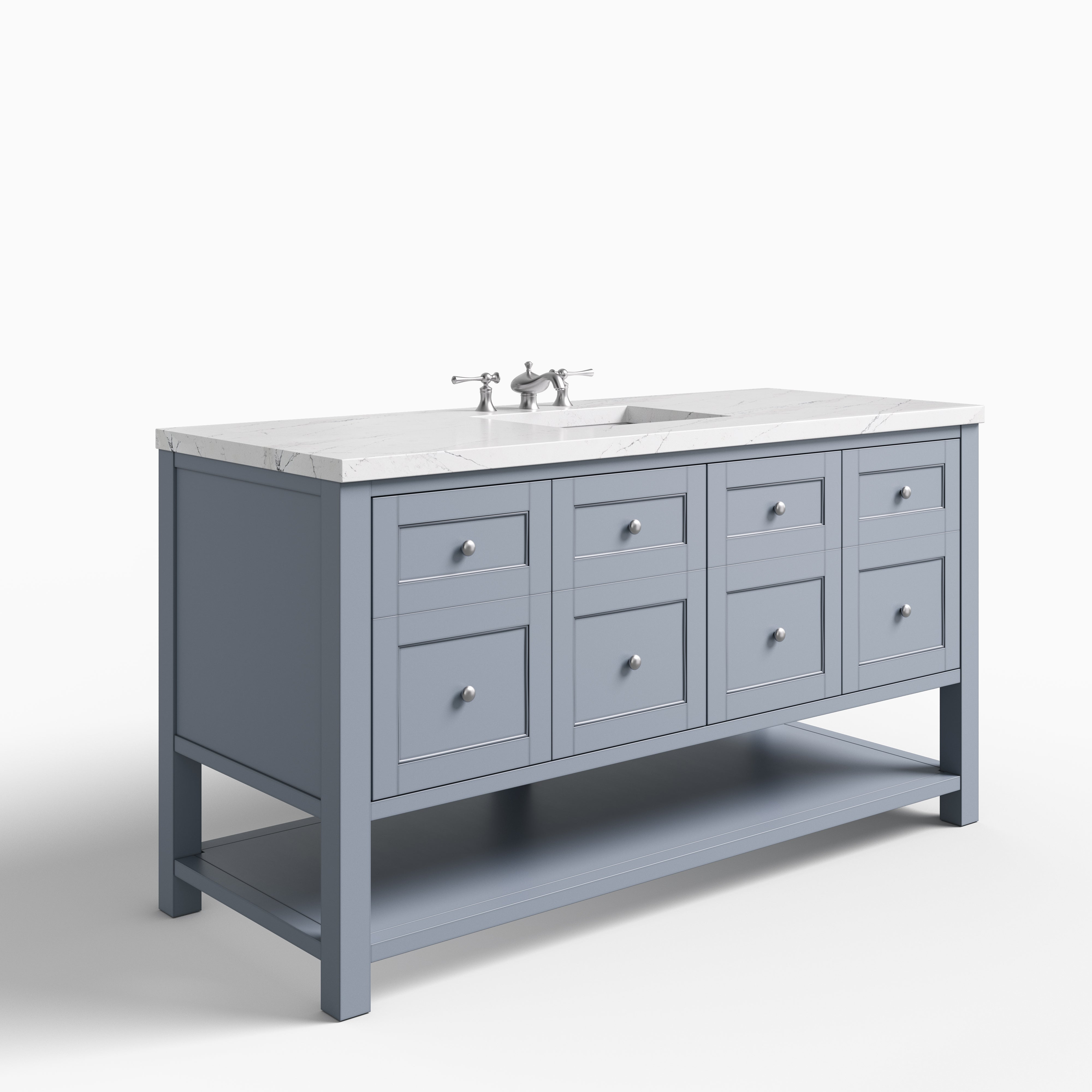 Bridgette 60" Single Vanity in Serenity Blue with 3 cm Ethereal Noctis Quartz Top