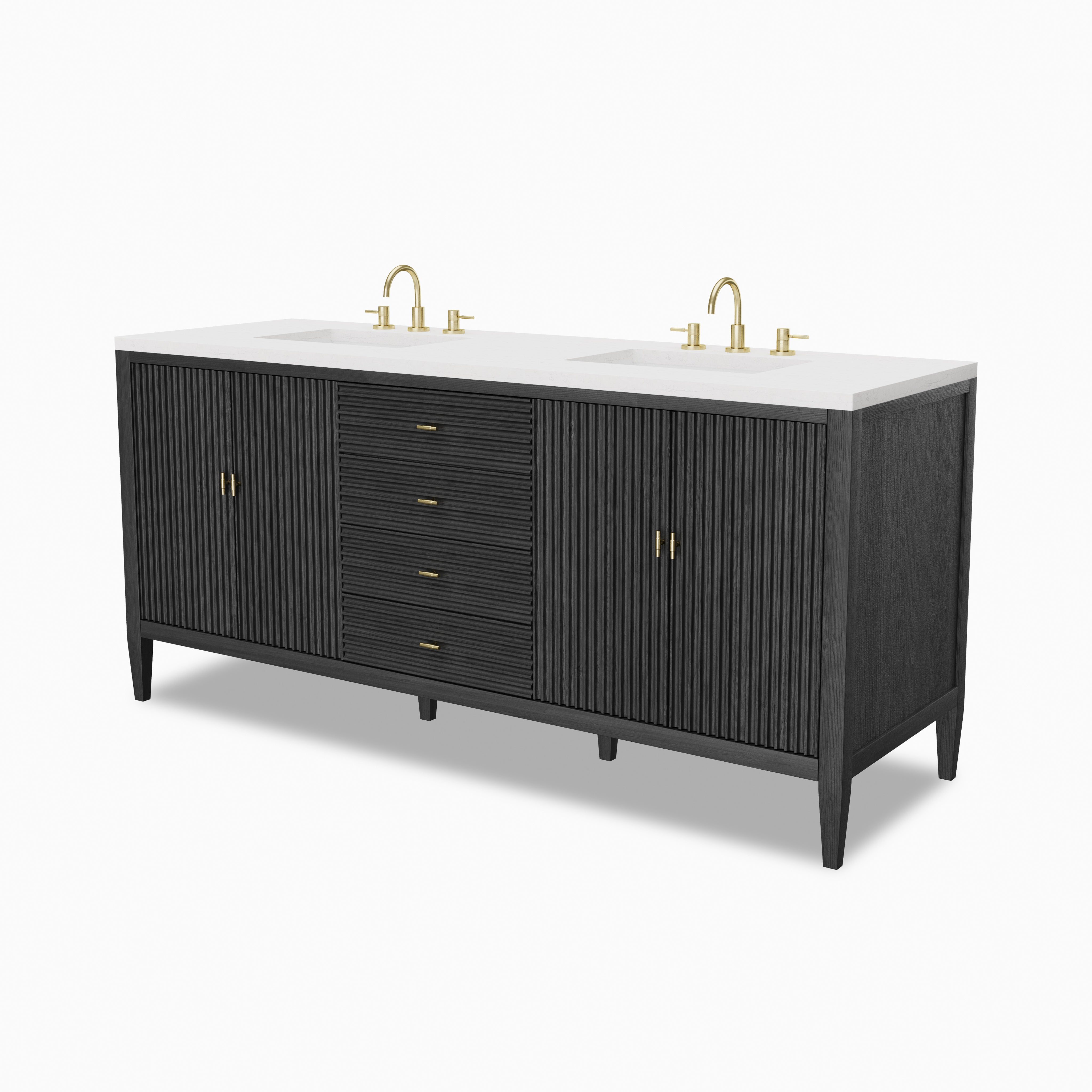 Sasha 72" Double Vanity in Carbon Oak with 3 cm Eternal Jasmine Pearl Quartz Top