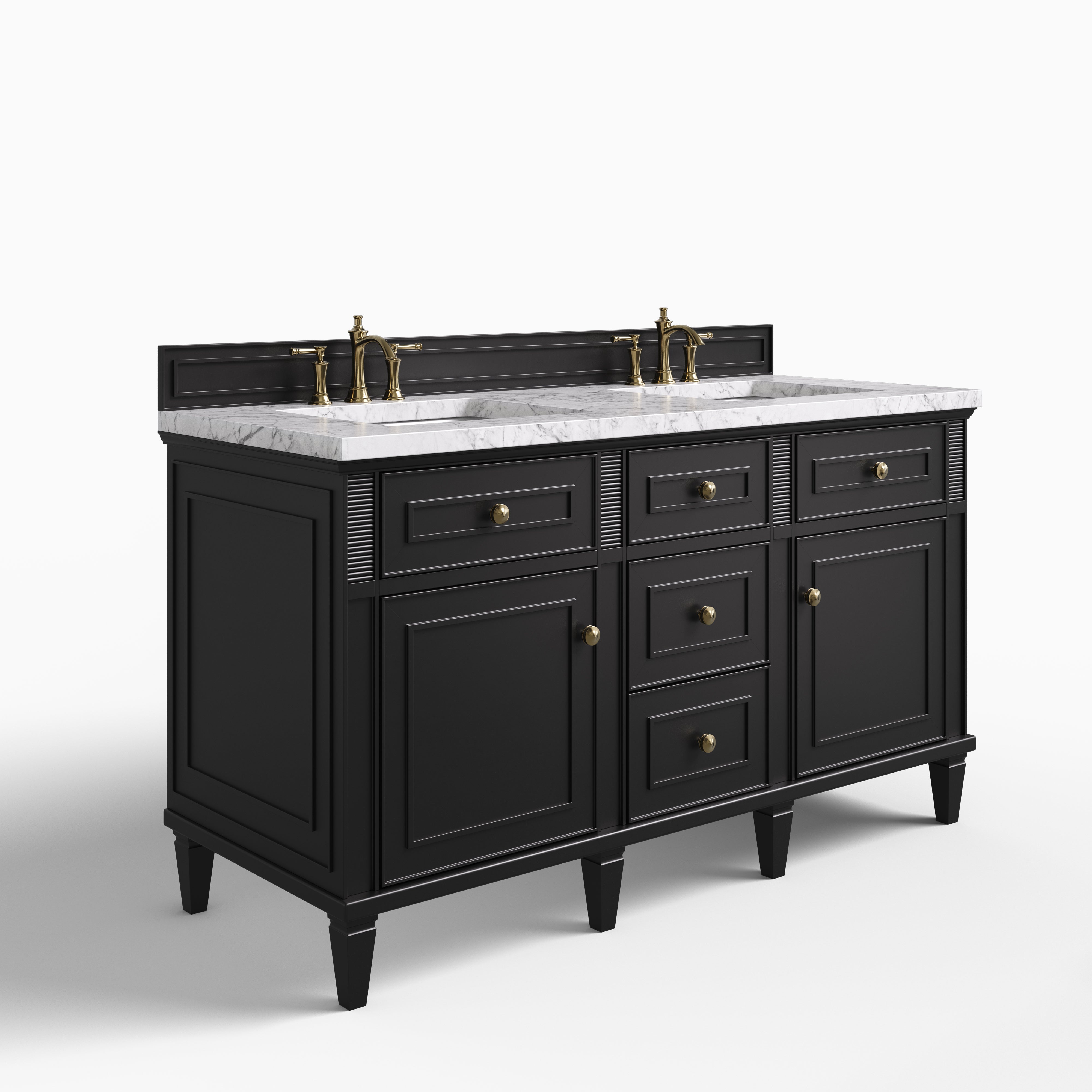 Elodie 60" Double Vanity in Black Onyx with 3 cm Carrara White Marble Top