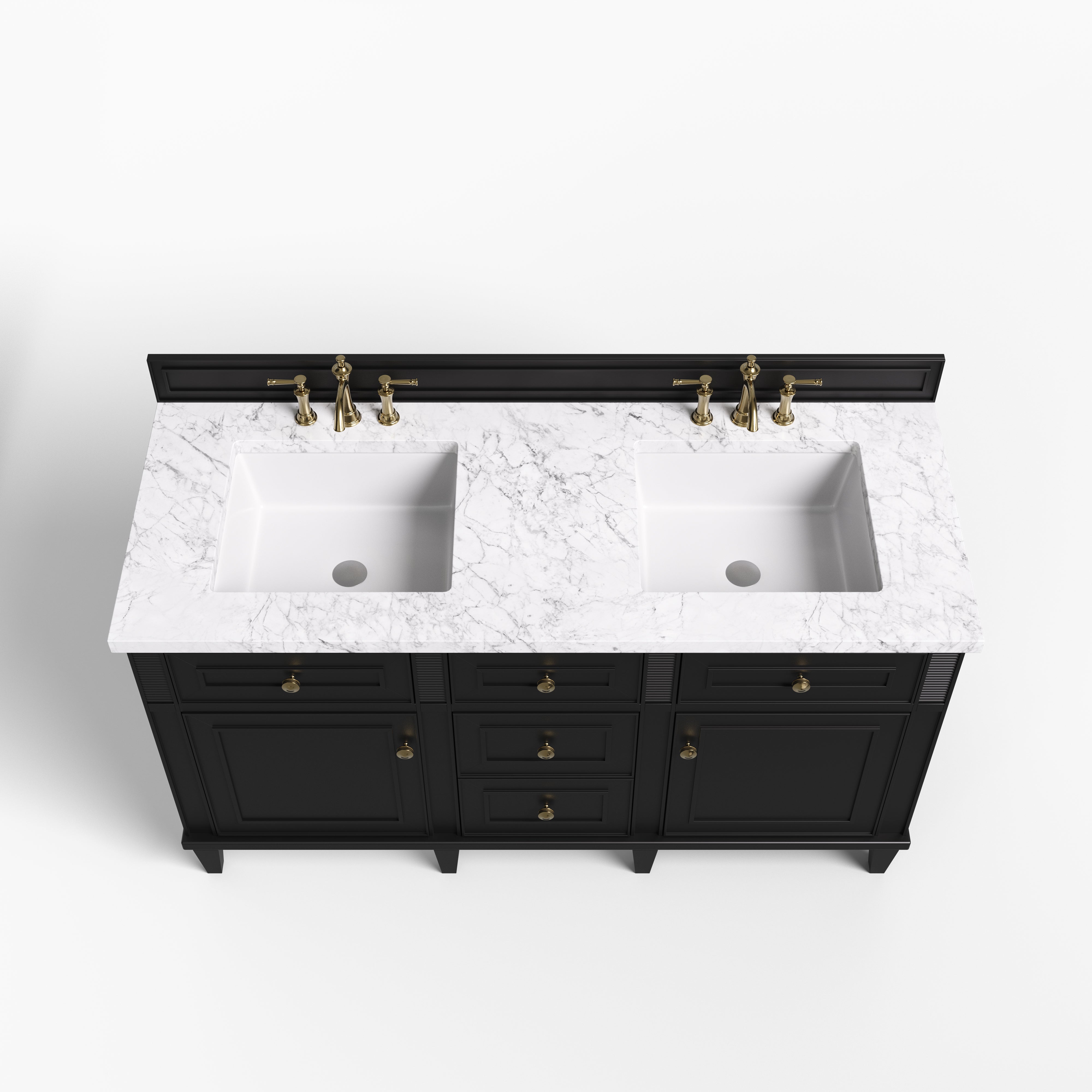 Elodie 60" Double Vanity in Black Onyx with 3 cm Carrara White Marble Top