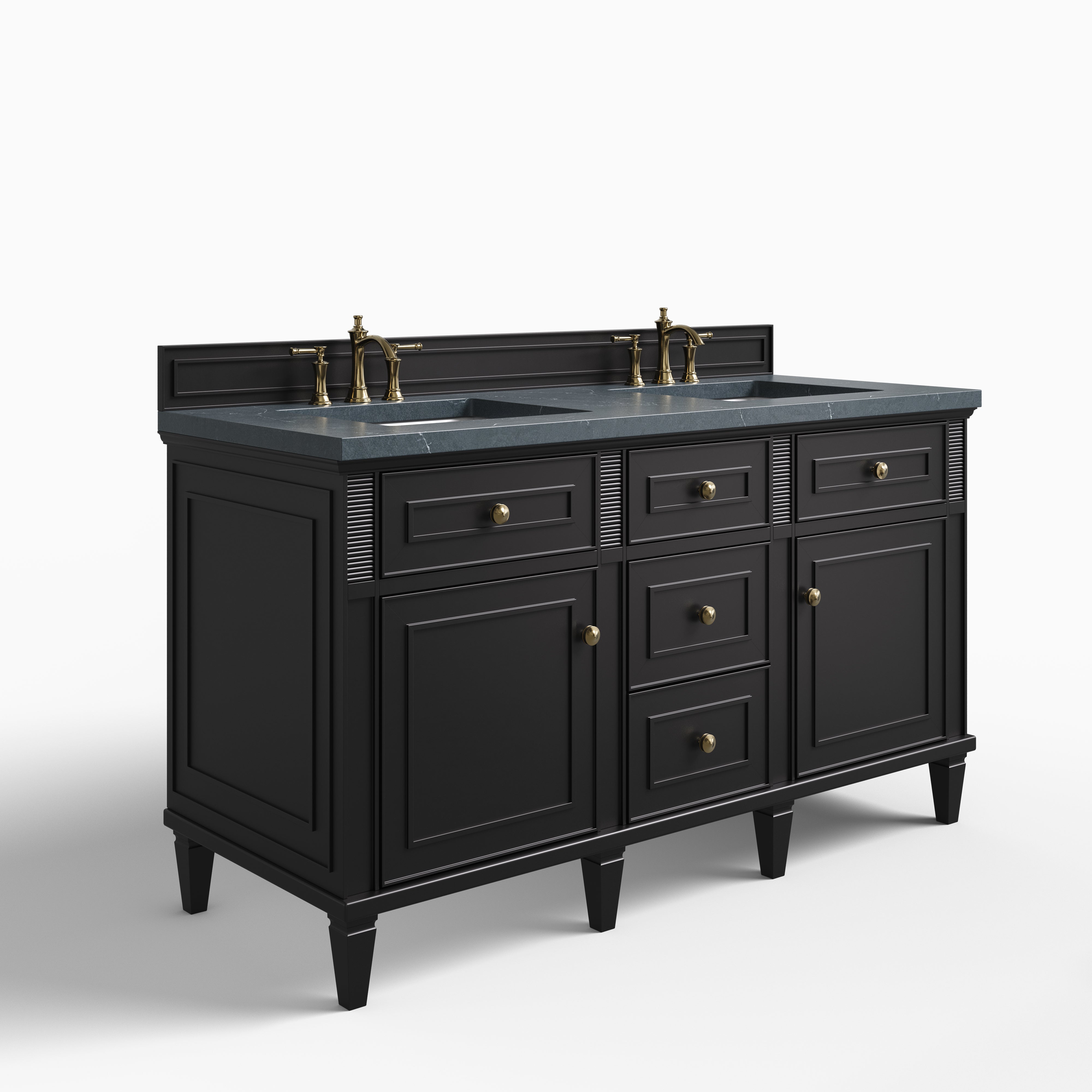 Elodie 60" Double Vanity in Black Onyx with 3 cm Charcoal Soapstone Quartz Top