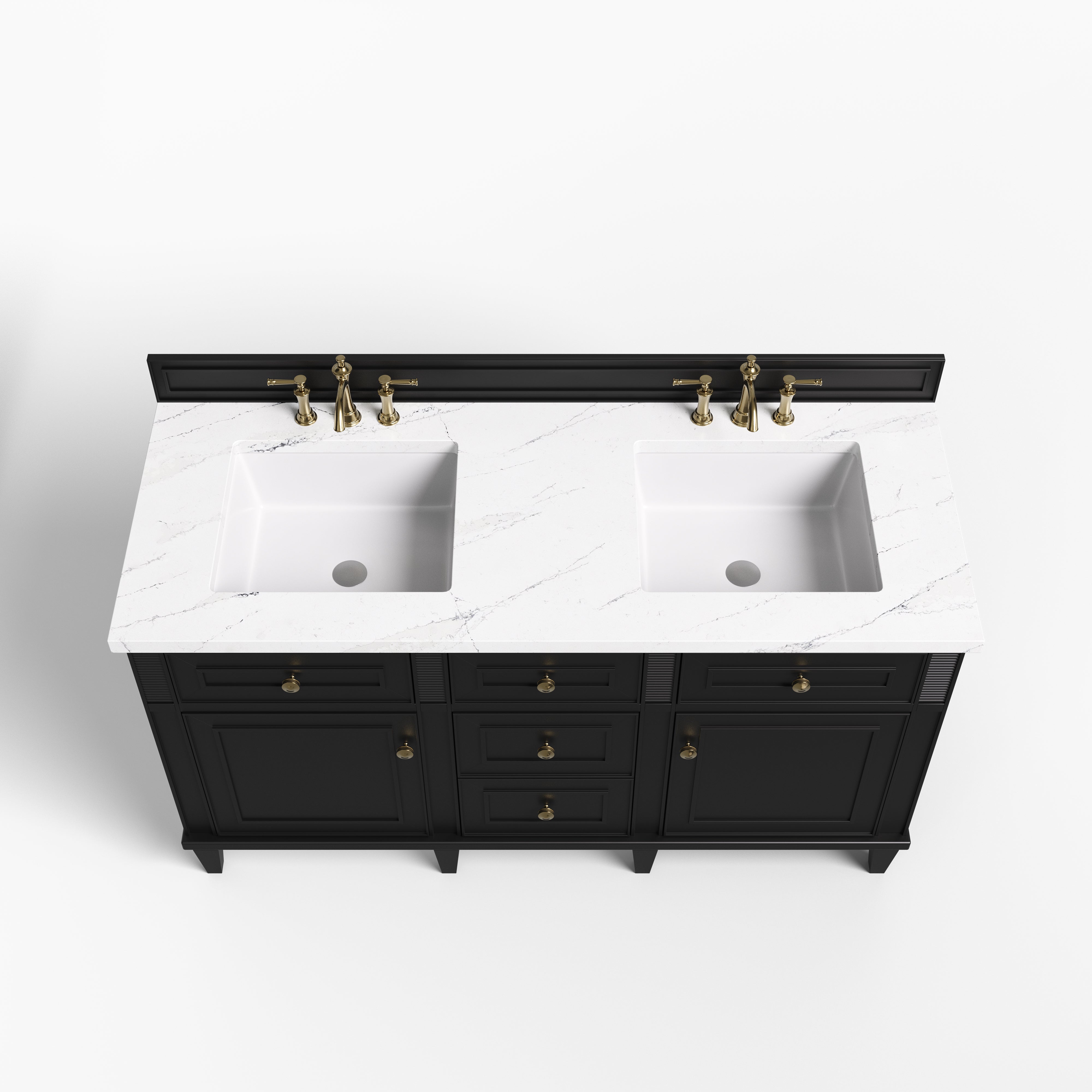 Elodie 60" Double Vanity in Black Onyx with 3 cm Ethereal Noctis Quartz Top