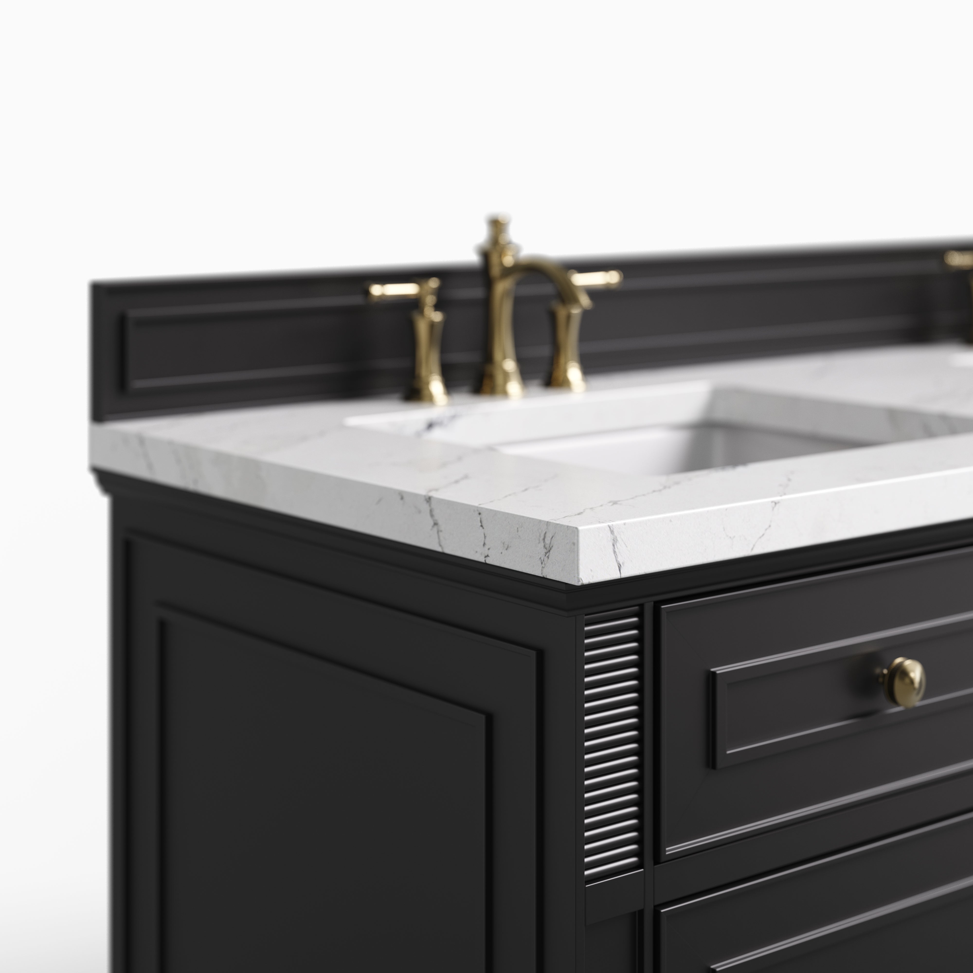 Elodie 60" Double Vanity in Black Onyx with 3 cm Ethereal Noctis Quartz Top