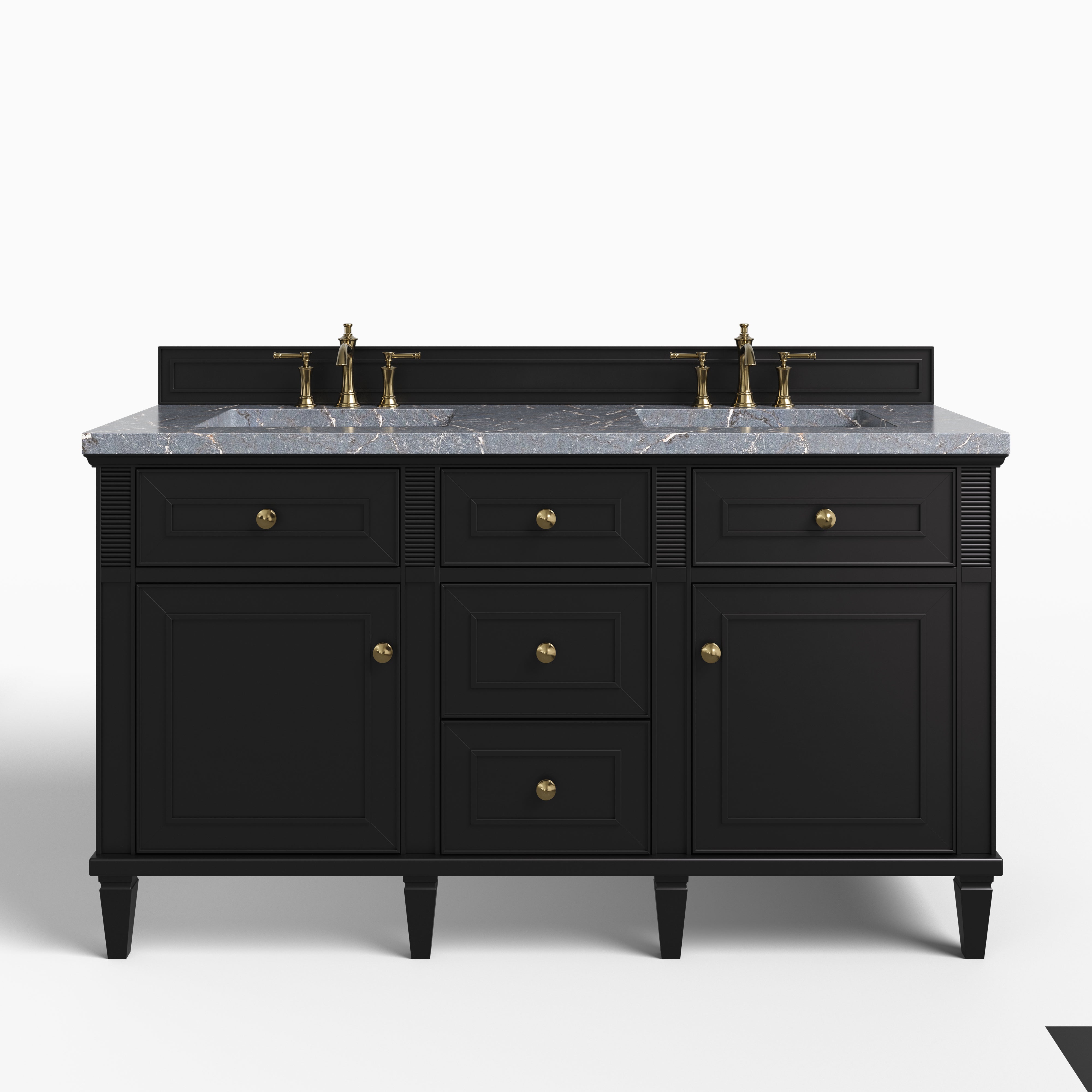 Elodie 60" Double Vanity in Black Onyx with 3 cm Parisien Bleu Quartz Top