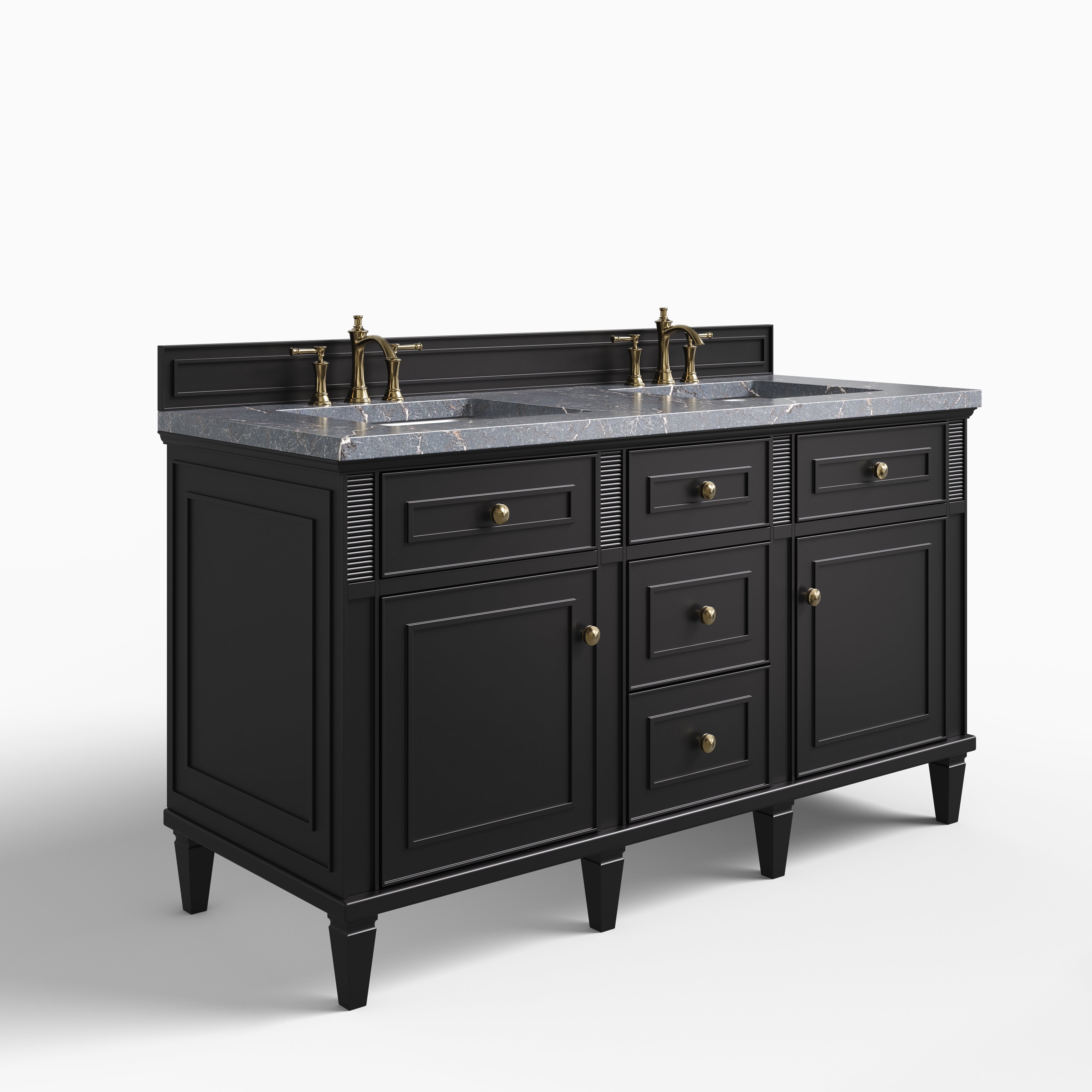 Elodie 60" Double Vanity in Black Onyx with 3 cm Parisien Bleu Quartz Top