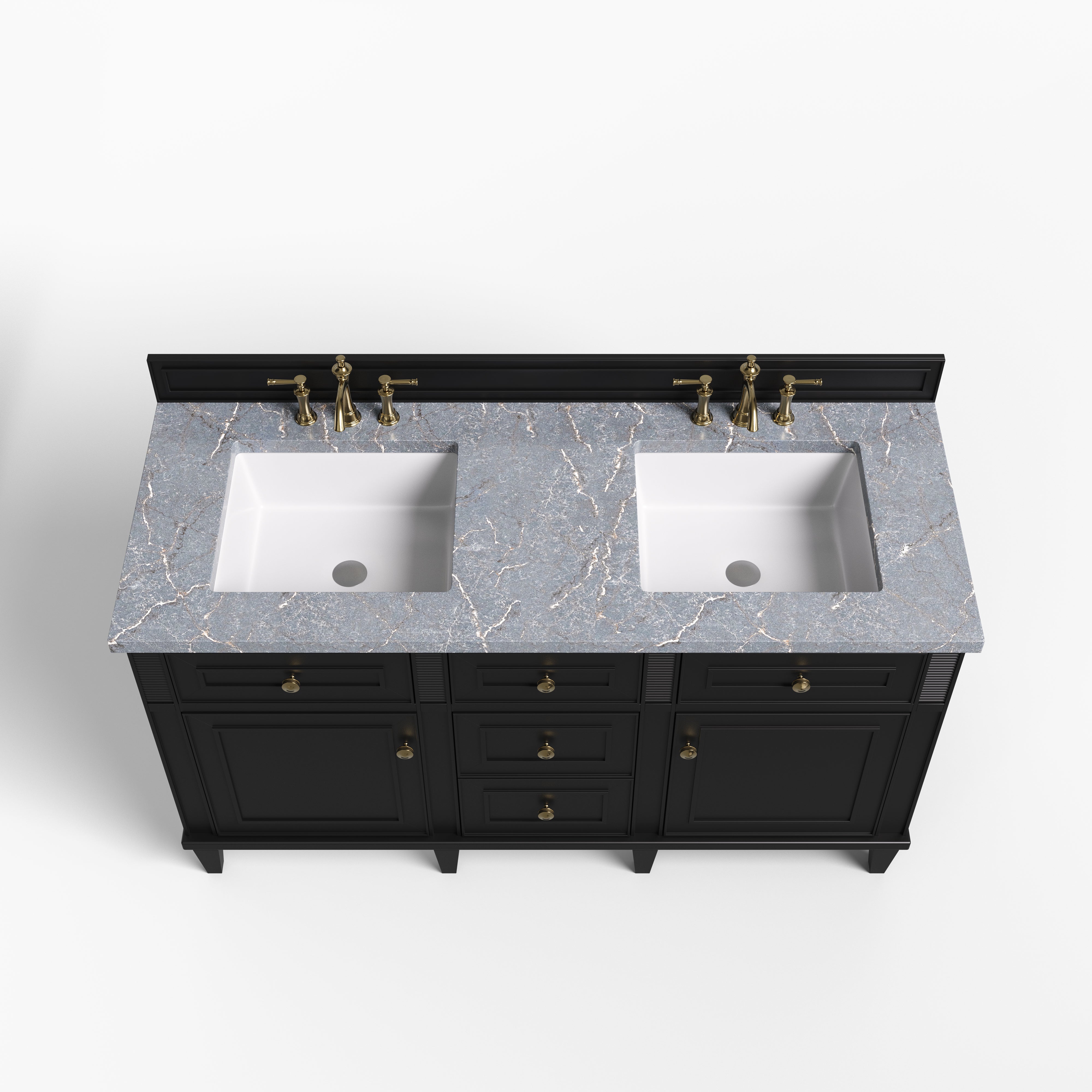 Elodie 60" Double Vanity in Black Onyx with 3 cm Parisien Bleu Quartz Top