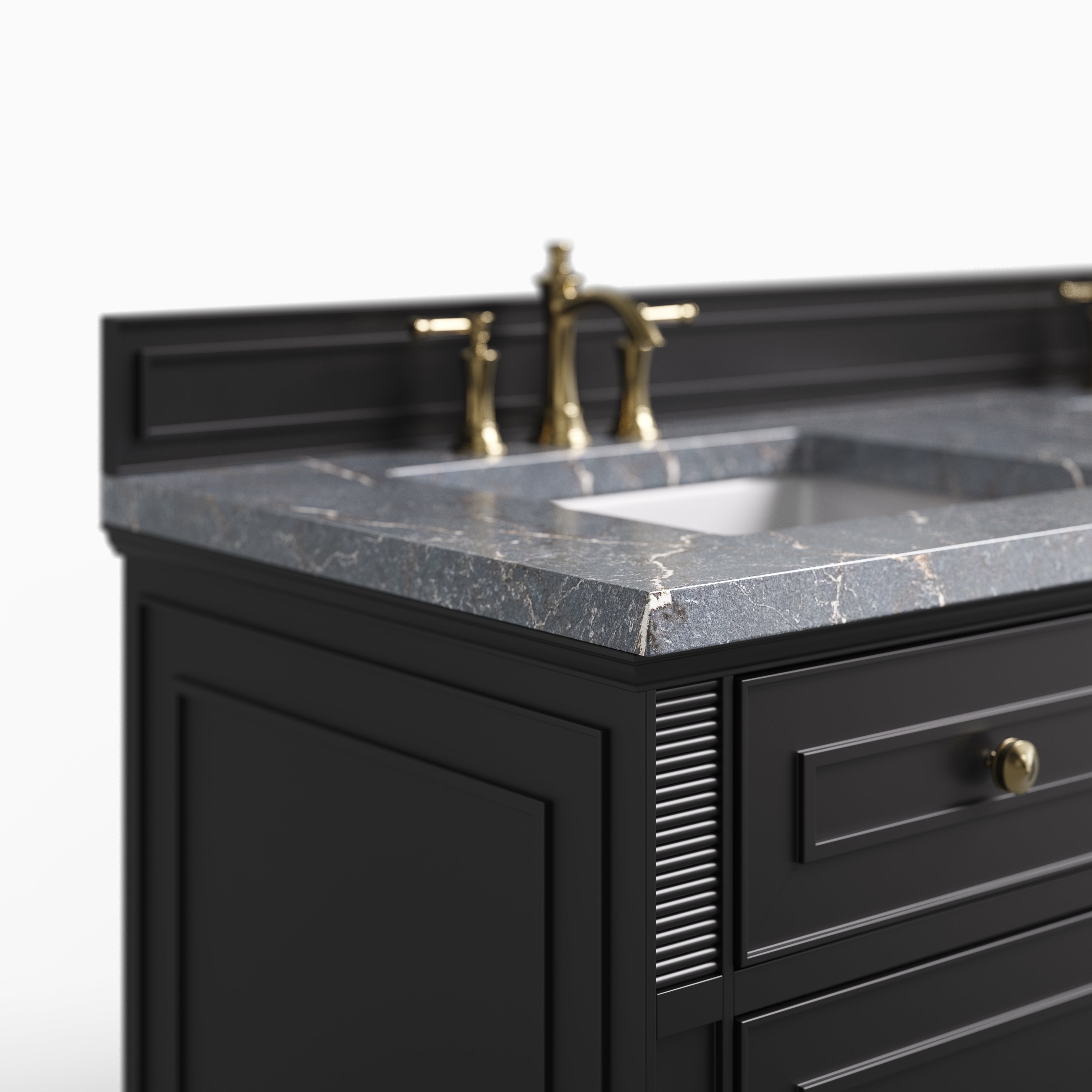 Elodie 60" Double Vanity in Black Onyx with 3 cm Parisien Bleu Quartz Top