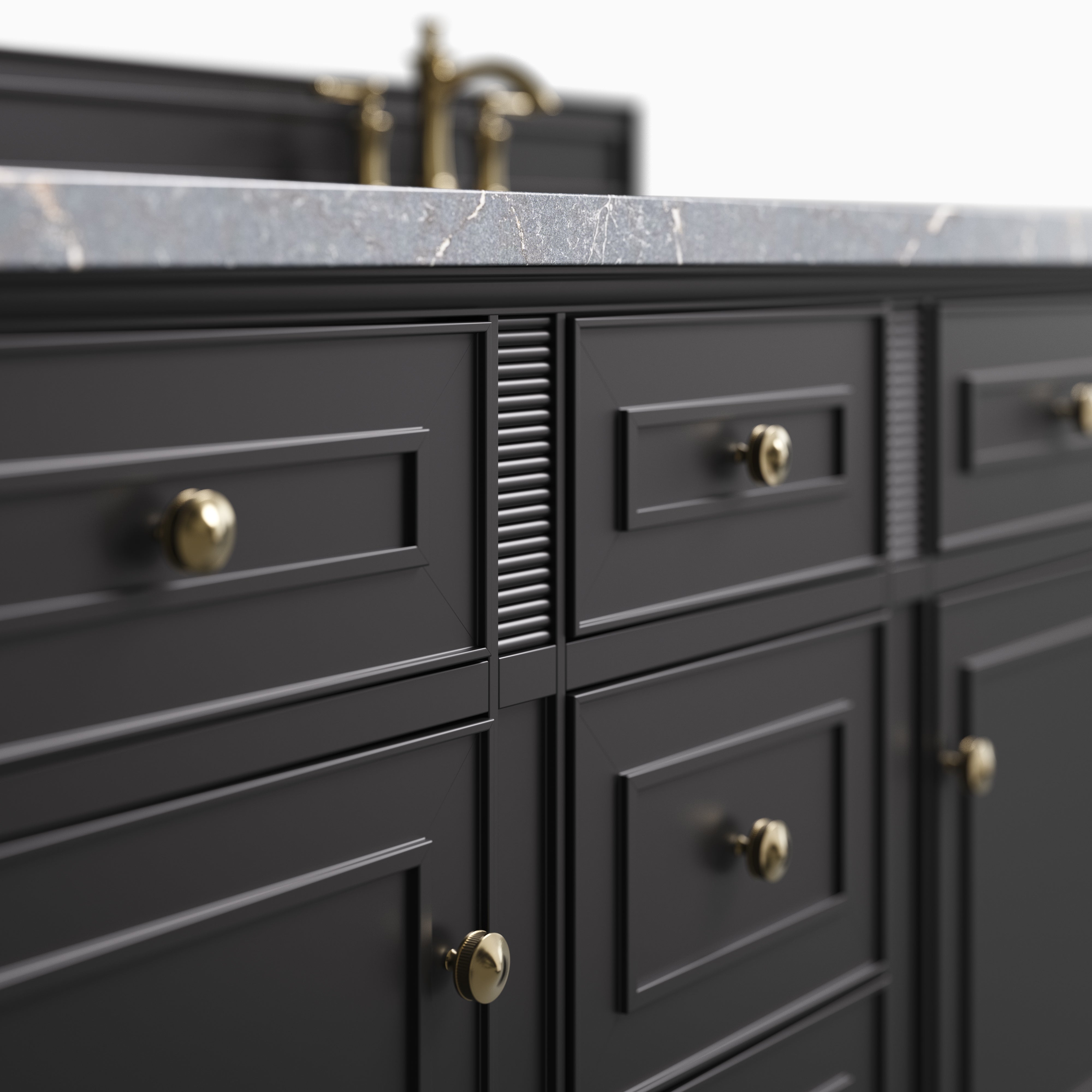 Elodie 60" Double Vanity in Black Onyx with 3 cm Parisien Bleu Quartz Top