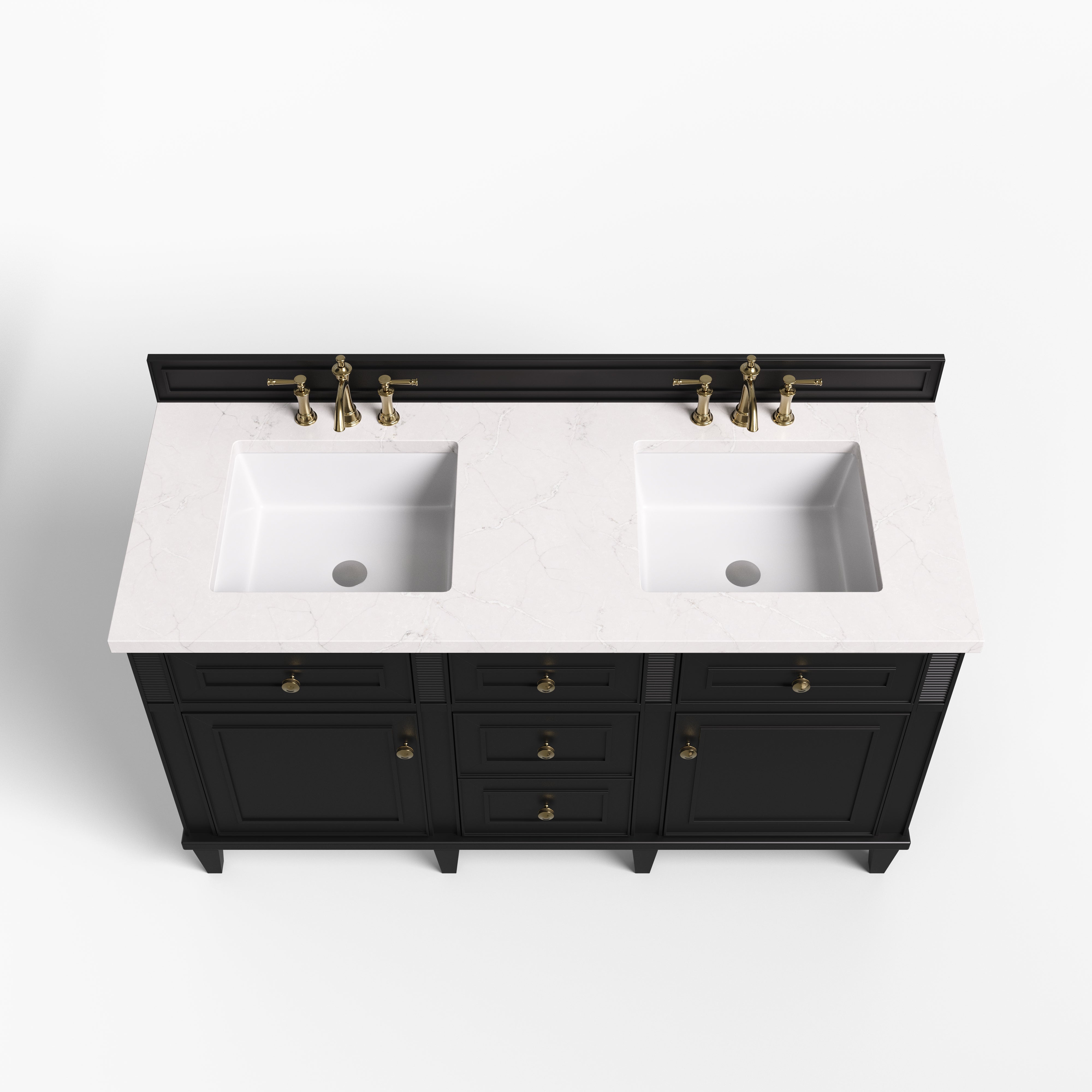 Elodie 60" Double Vanity in Black Onyx with 3 cm Victorian Silver Quartz Top