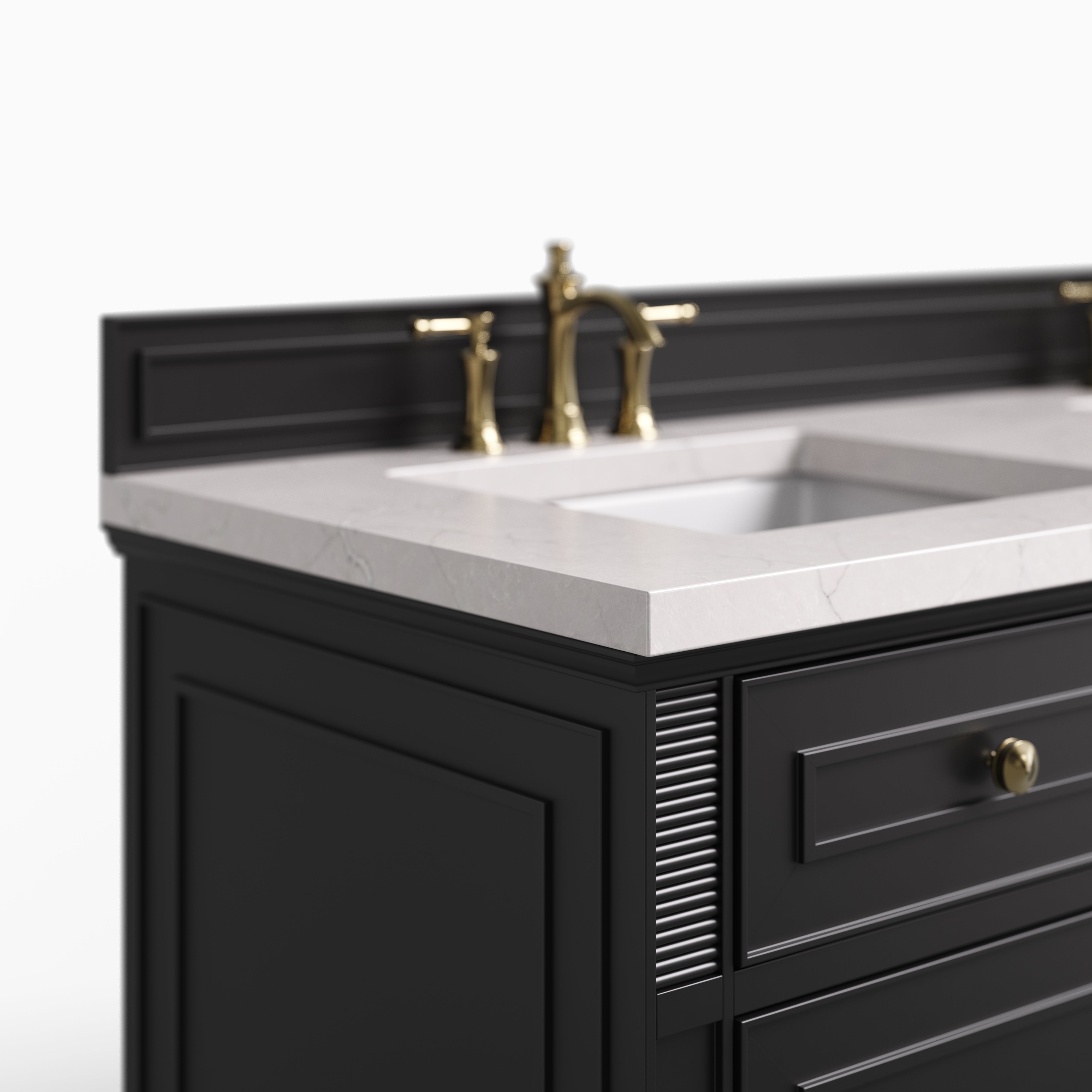 Elodie 60" Double Vanity in Black Onyx with 3 cm Victorian Silver Quartz Top