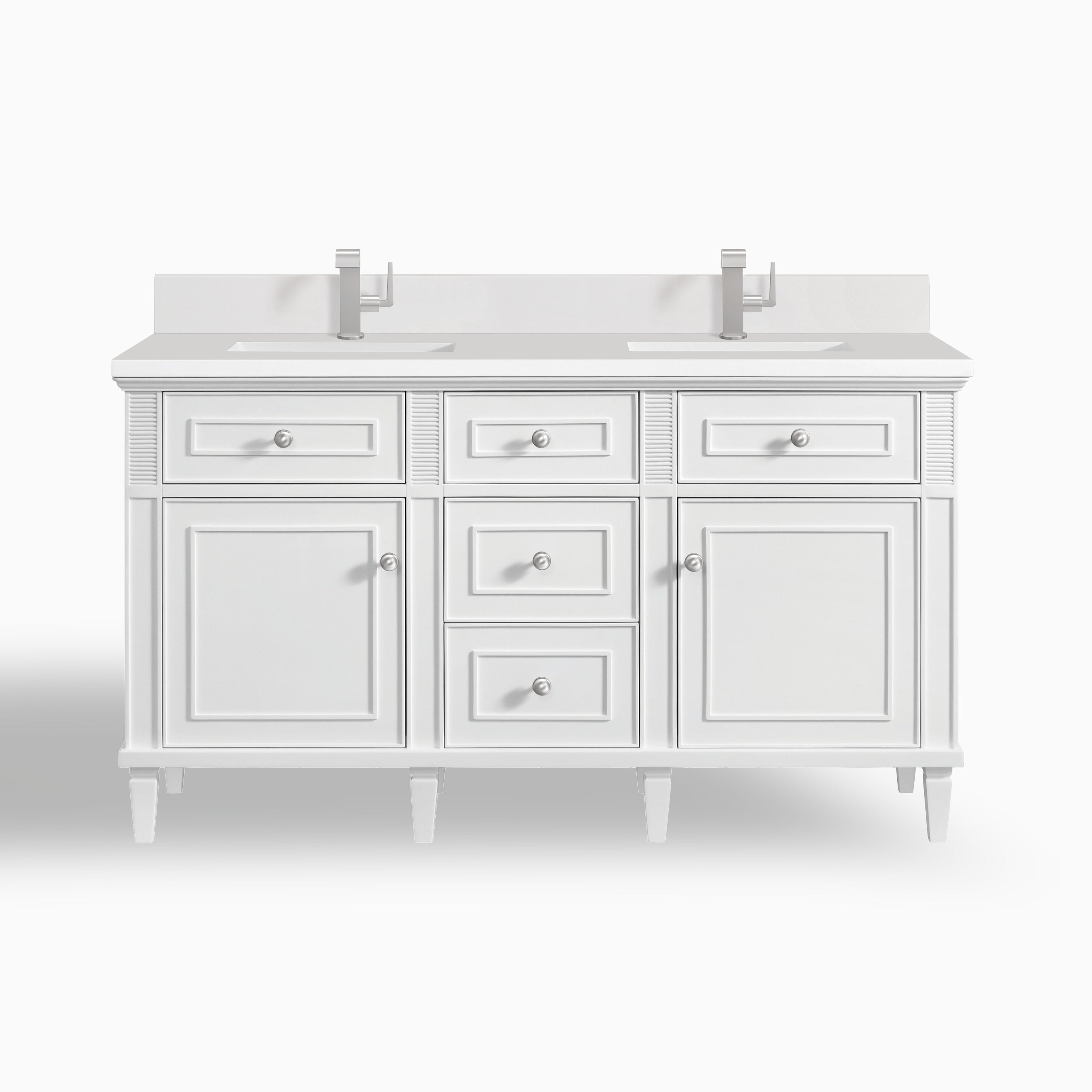 Elodie 60" Double Vanity in Bright White with Single Hole 3 cm White Zeus Quartz Top & Backsplash