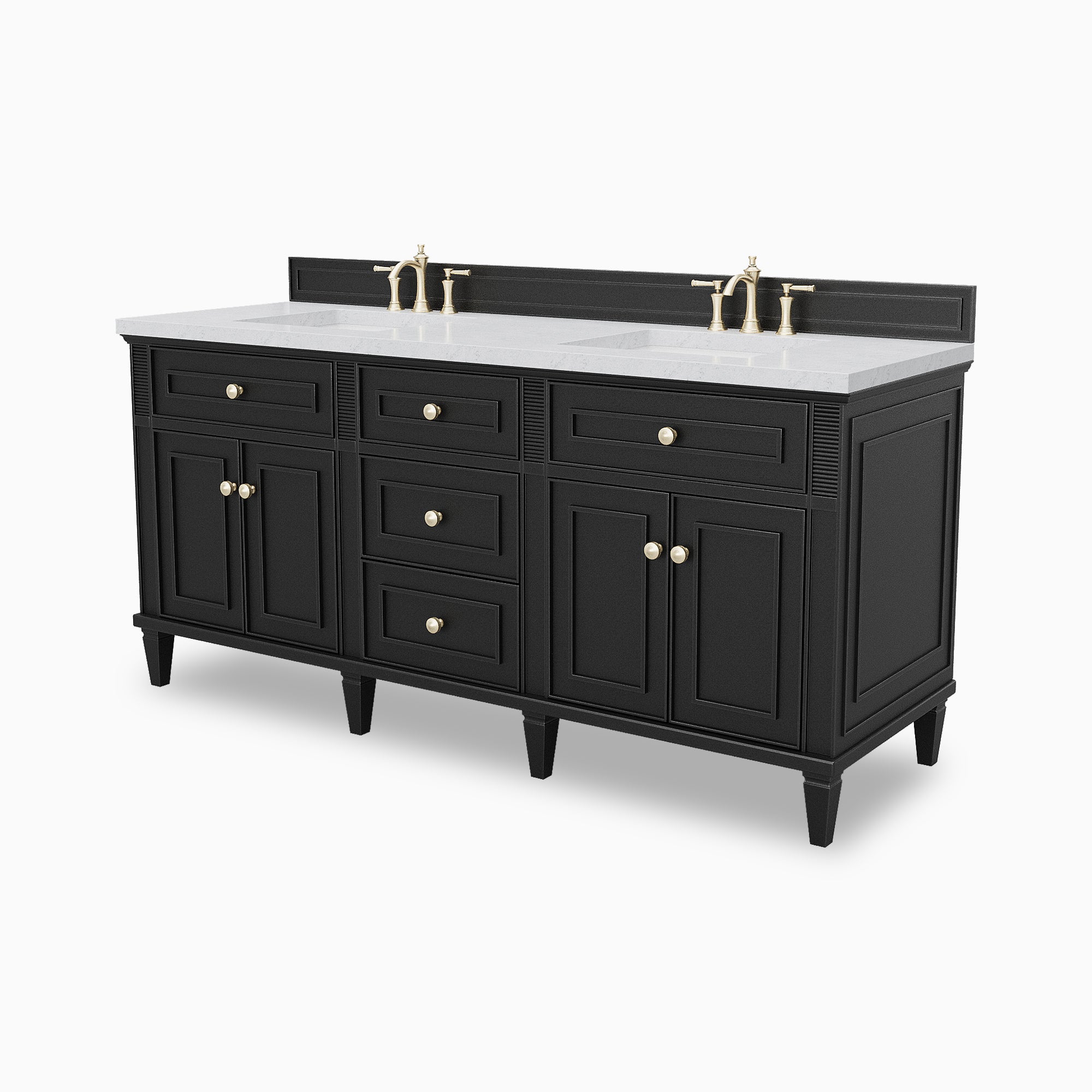 Elodie 72" Double Vanity in Black Onyx with 3 cm Carrara White Marble Top