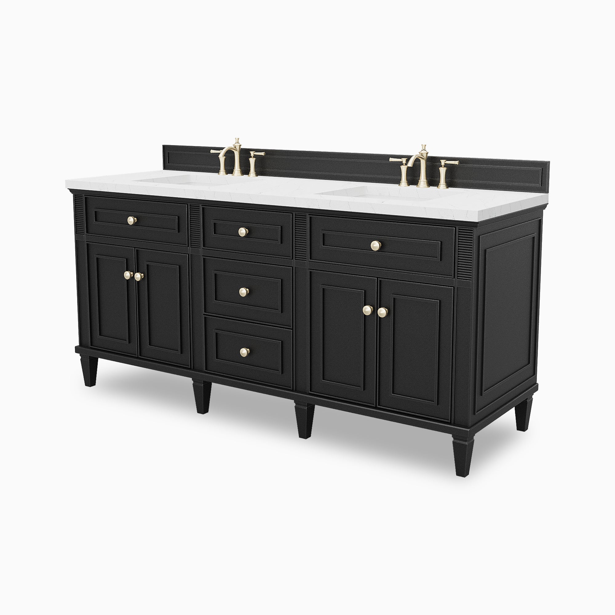 Elodie 72" Double Vanity in Black Onyx with 3 cm Ethereal Noctis Quartz Top