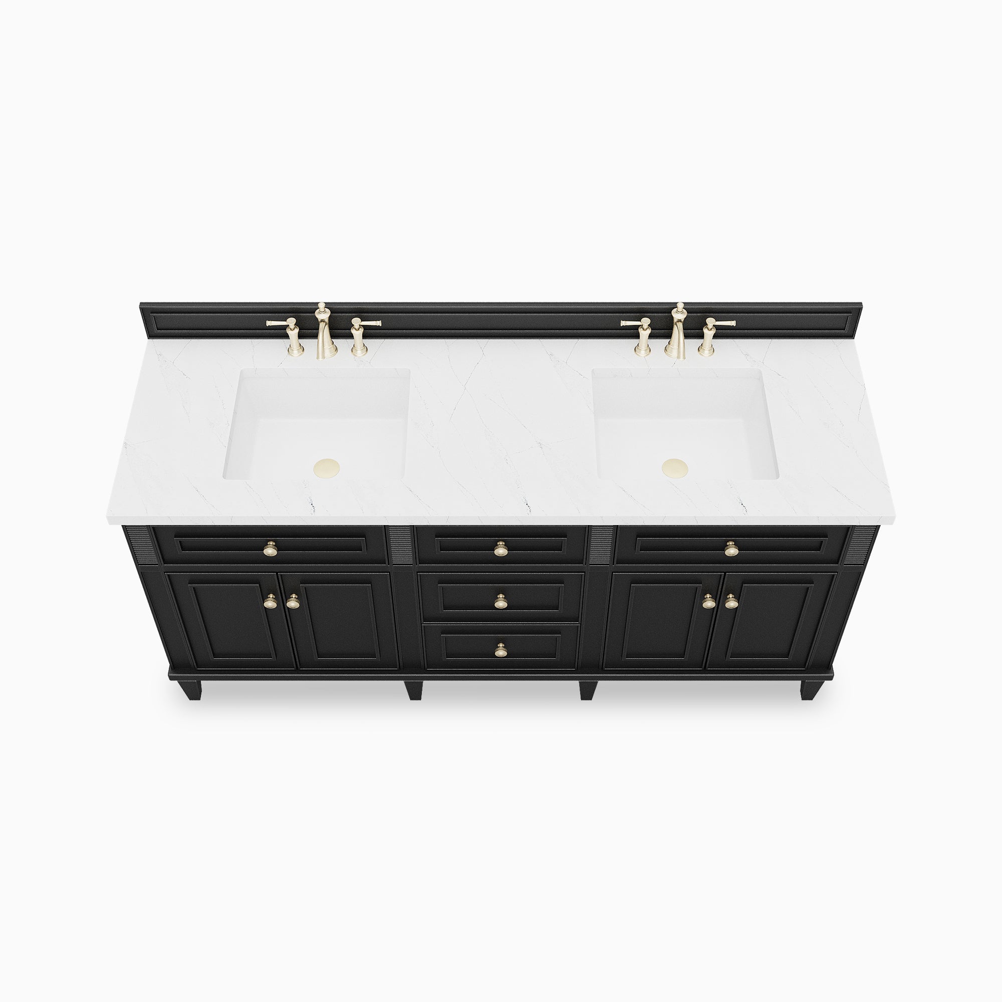 Elodie 72" Double Vanity in Black Onyx with 3 cm Ethereal Noctis Quartz Top