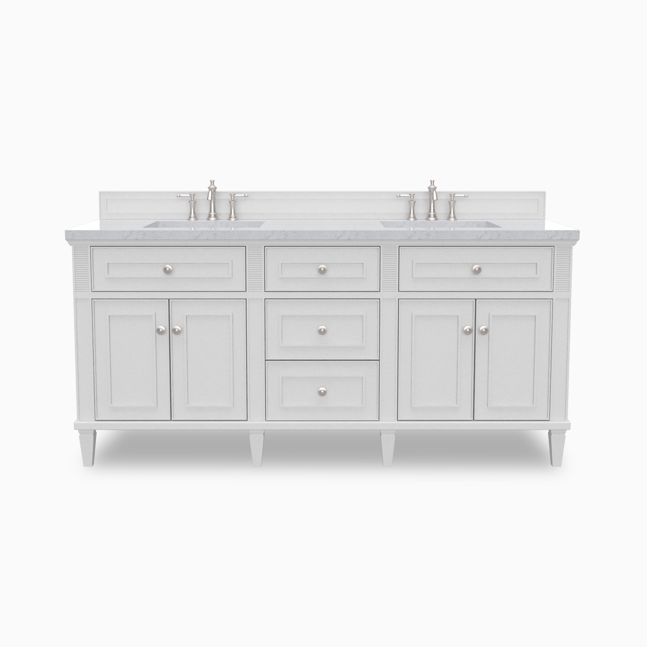 Elodie 72" Double Vanity in Bright White with 3 cm Carrara White Marble Top