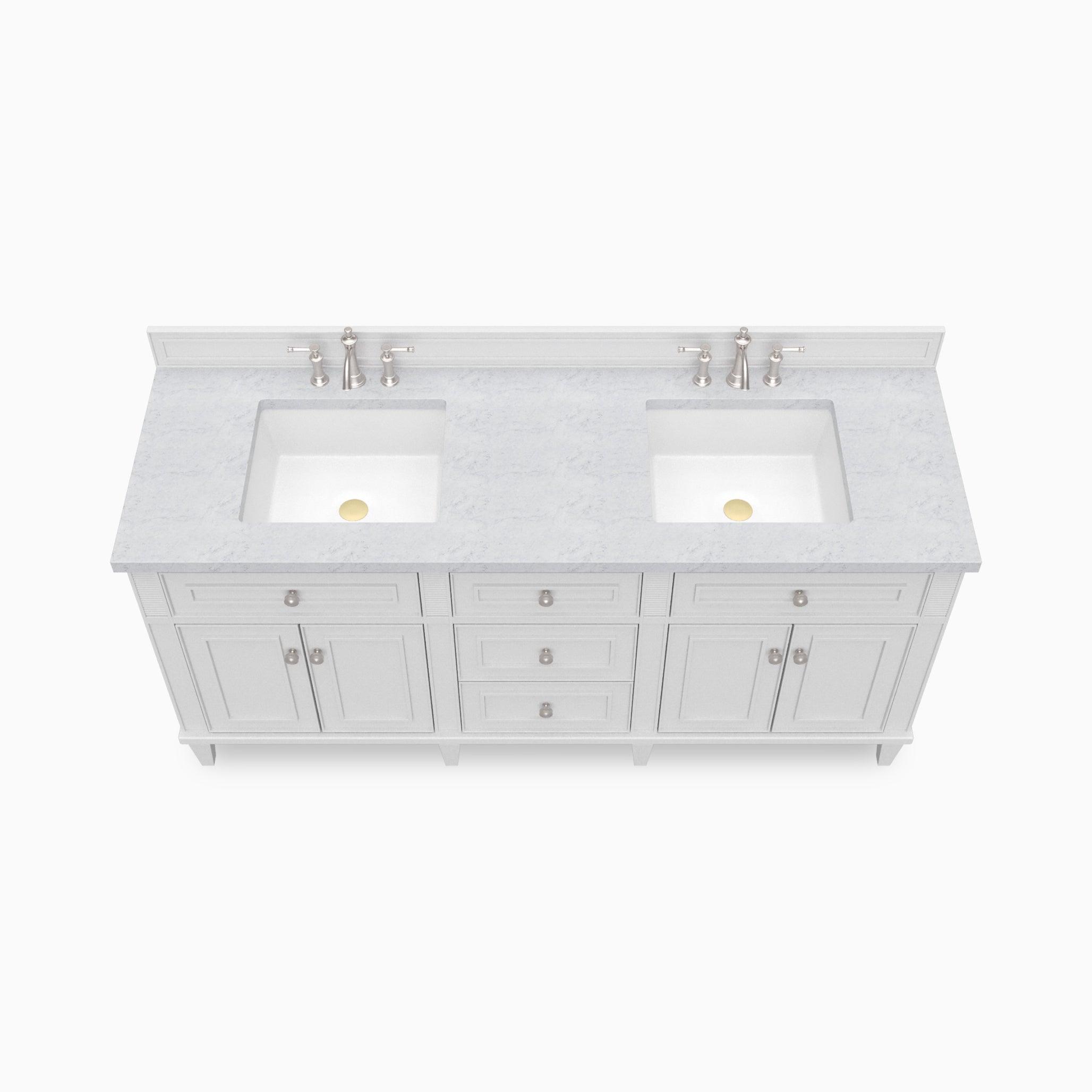 Elodie 72" Double Vanity in Bright White with 3 cm Carrara White Marble Top