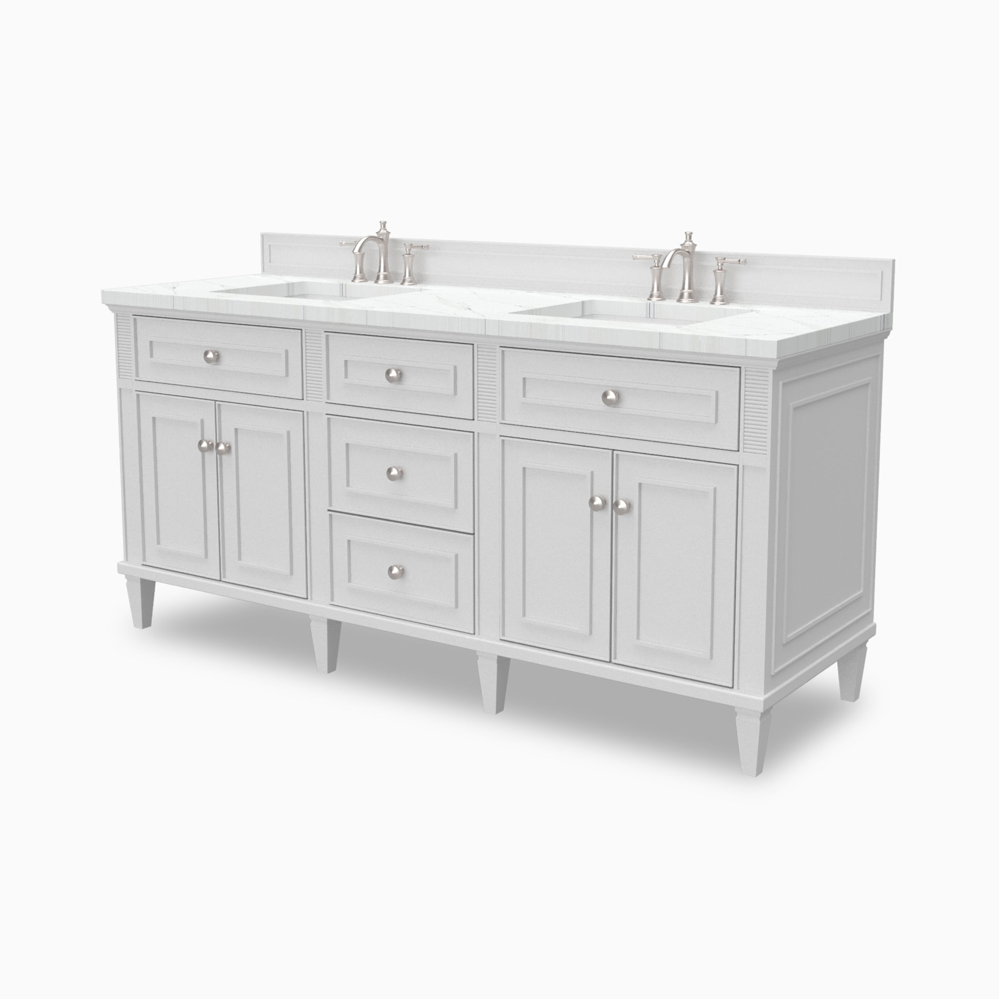 Elodie 72" Double Vanity in Bright White with 3 cm Ethereal Noctis Quartz Top