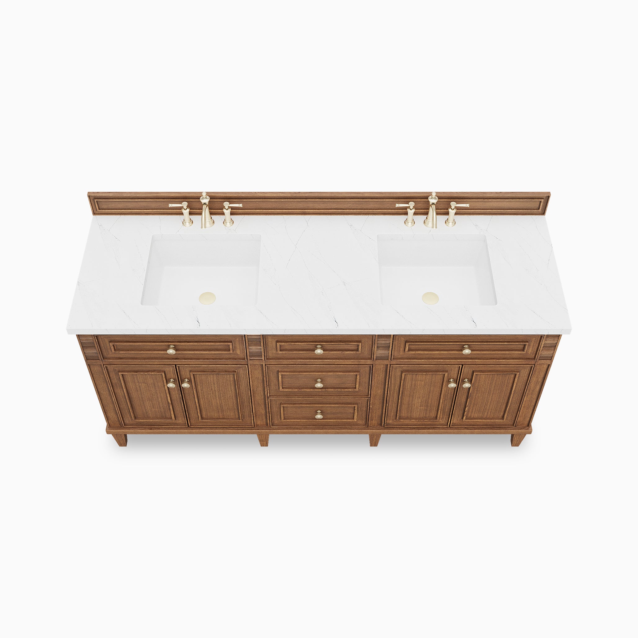 Elodie 72" Double Vanity in Mid-Century Walnut with 3 cm Ethereal Noctis Quartz Top