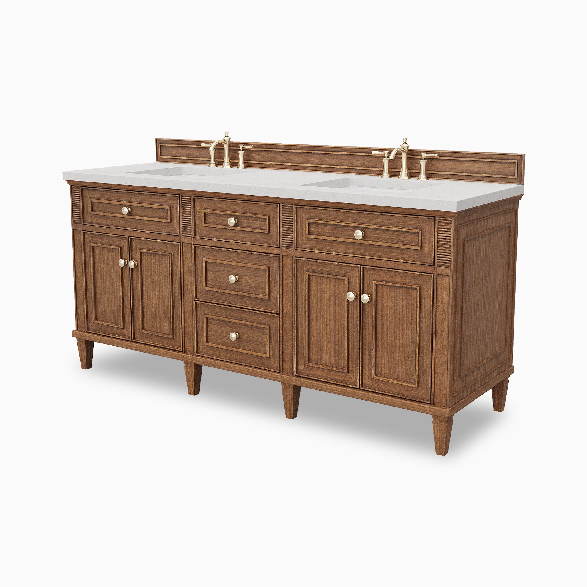 Elodie 72" Double Vanity in Mid-Century Walnut with 3 cm Victorian Silver Quartz Top