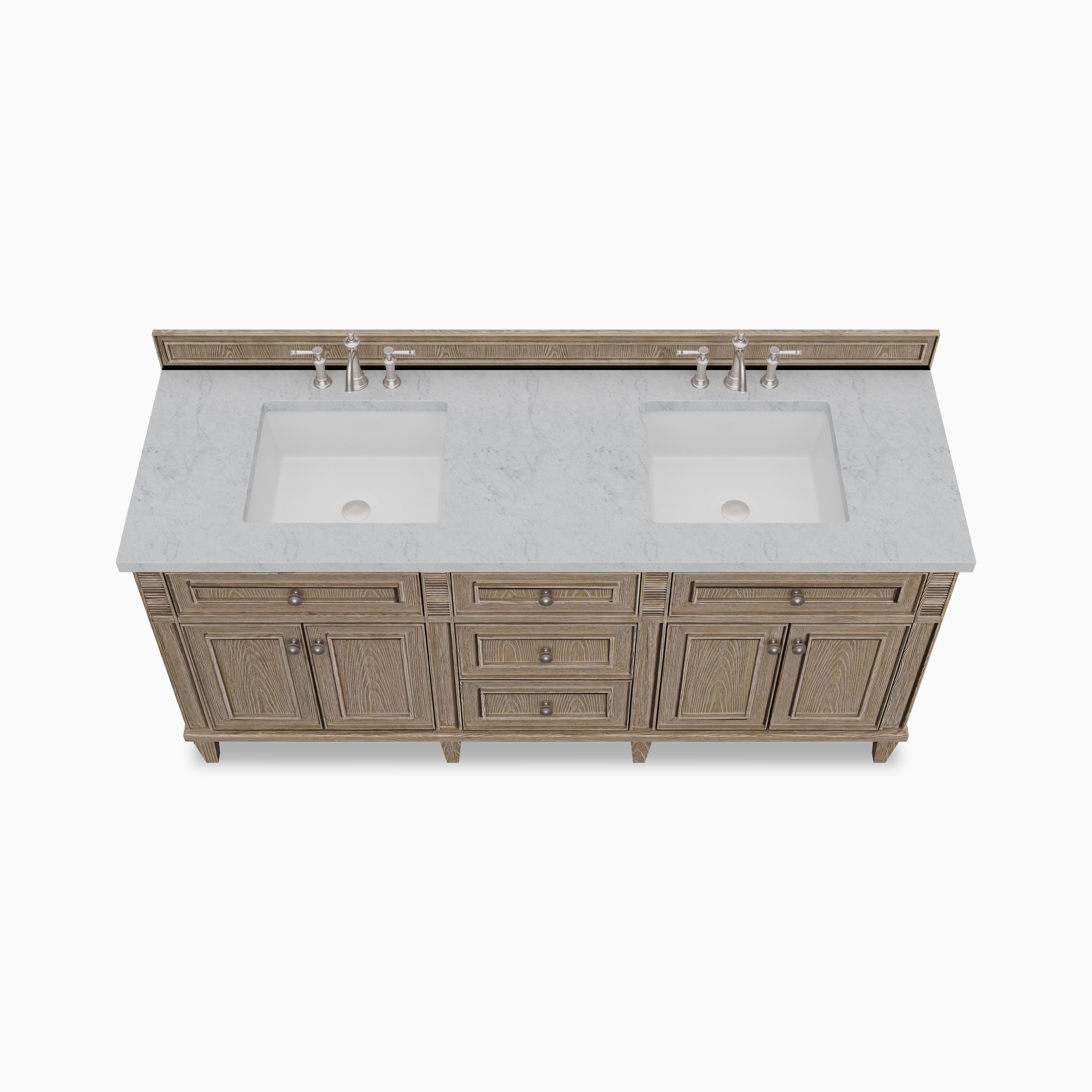 Elodie 72" Double Vanity in Whitewashed Oak with 3 cm Carrara White Marble Top