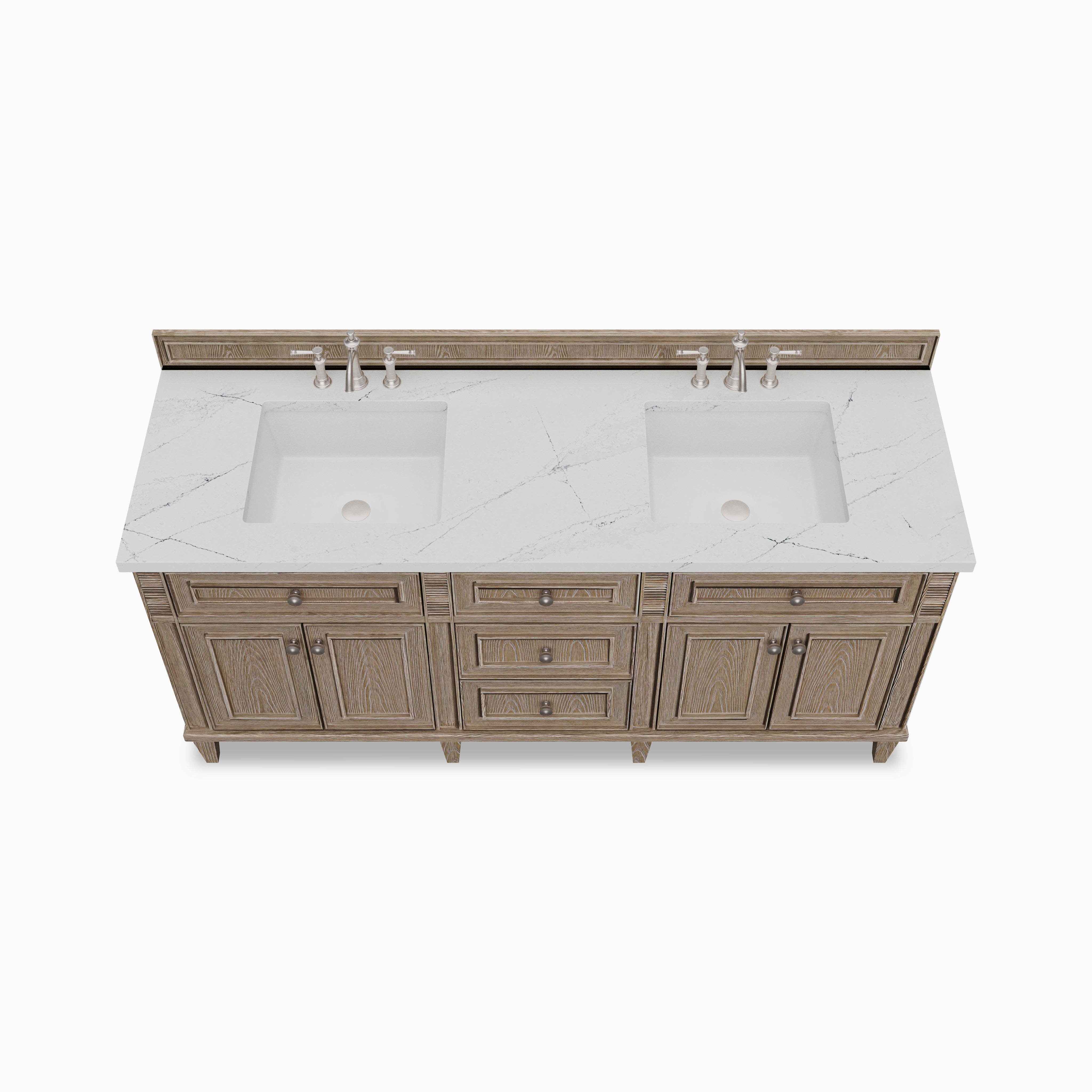 Elodie 72" Double Vanity in Whitewashed Oak with 3 cm Ethereal Noctis Quartz Top