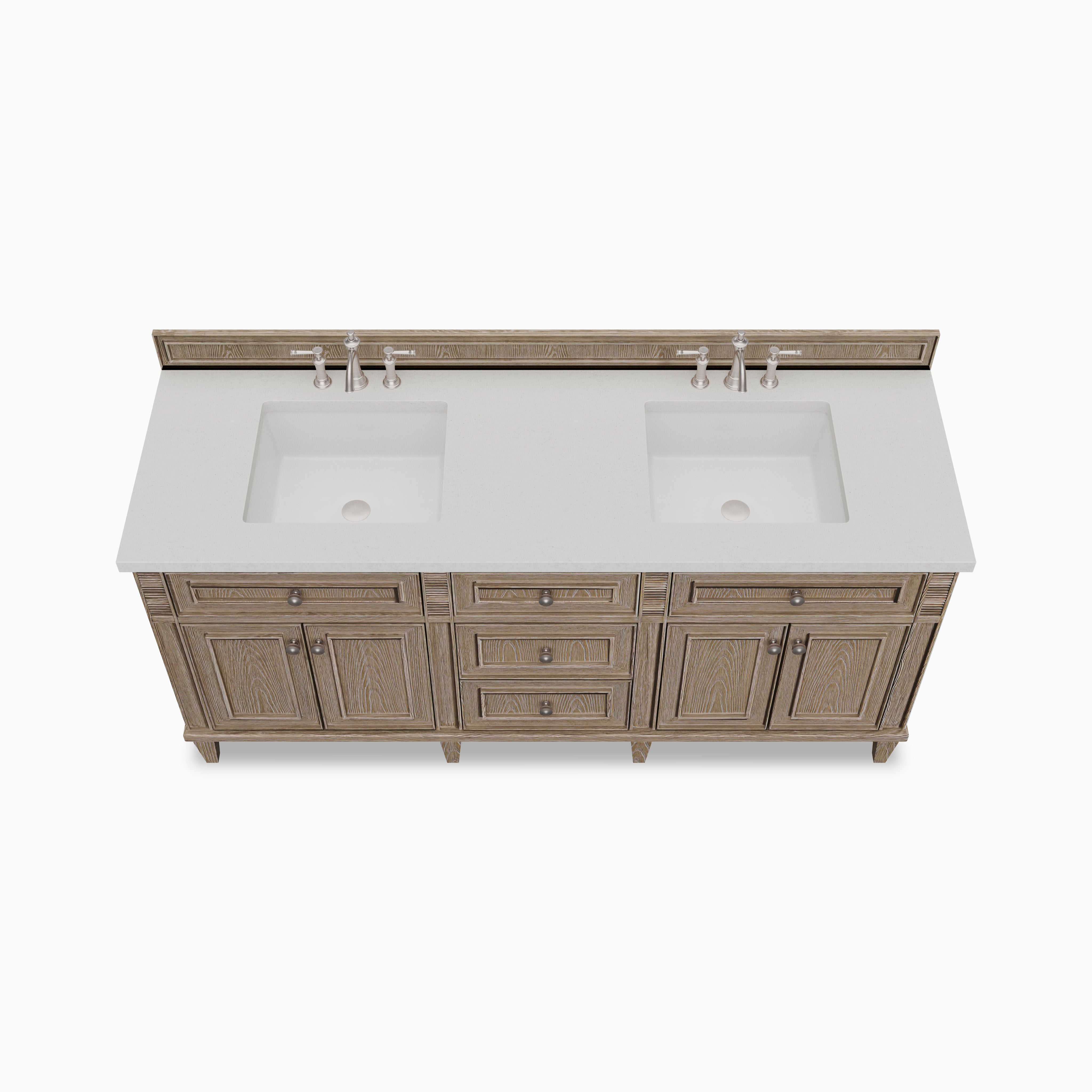 Elodie 72" Double Vanity in Whitewashed Oak with 3 cm Lime Delight Quartz Top