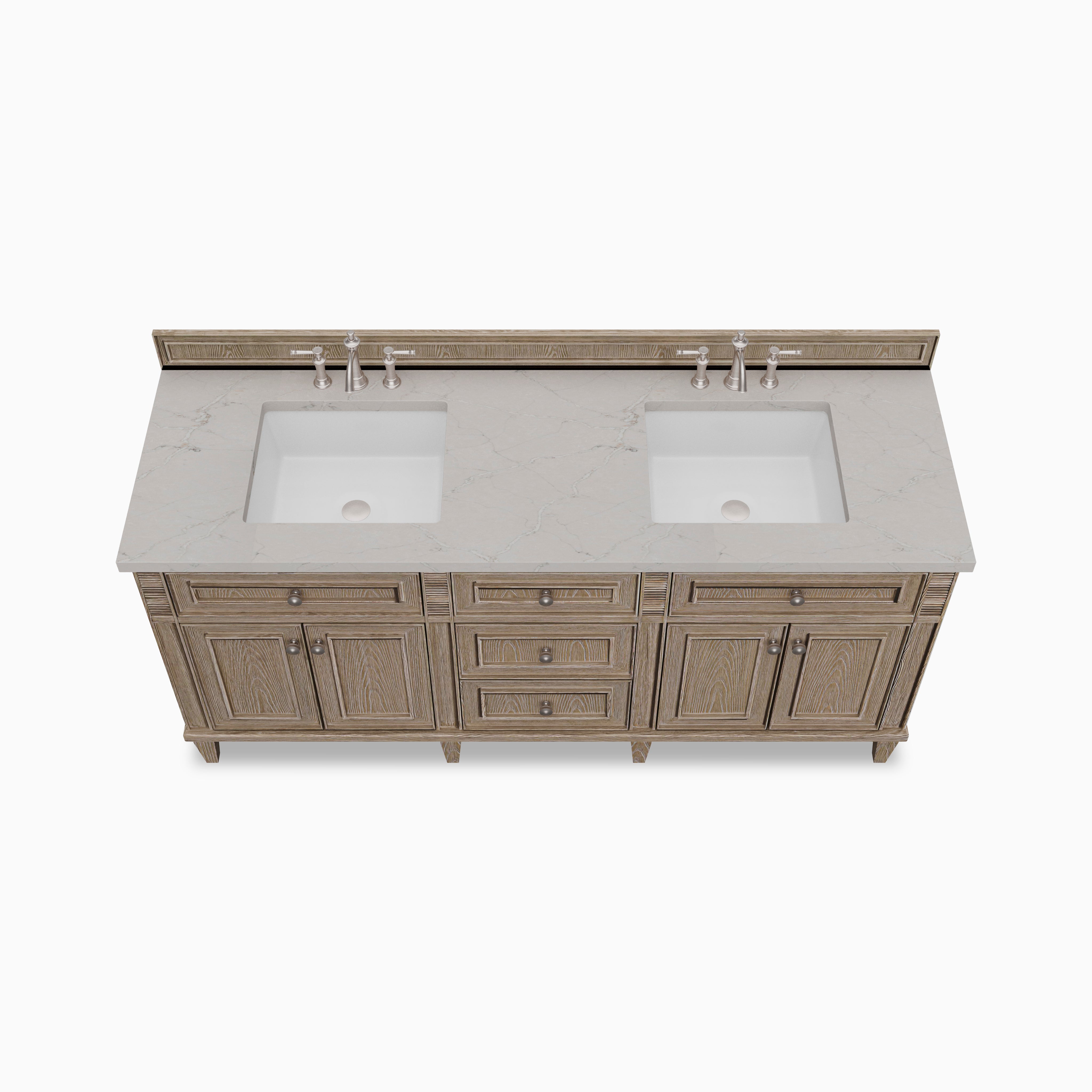 Elodie 72" Double Vanity in Whitewashed Oak with 3 cm Victorian Silver Quartz Top