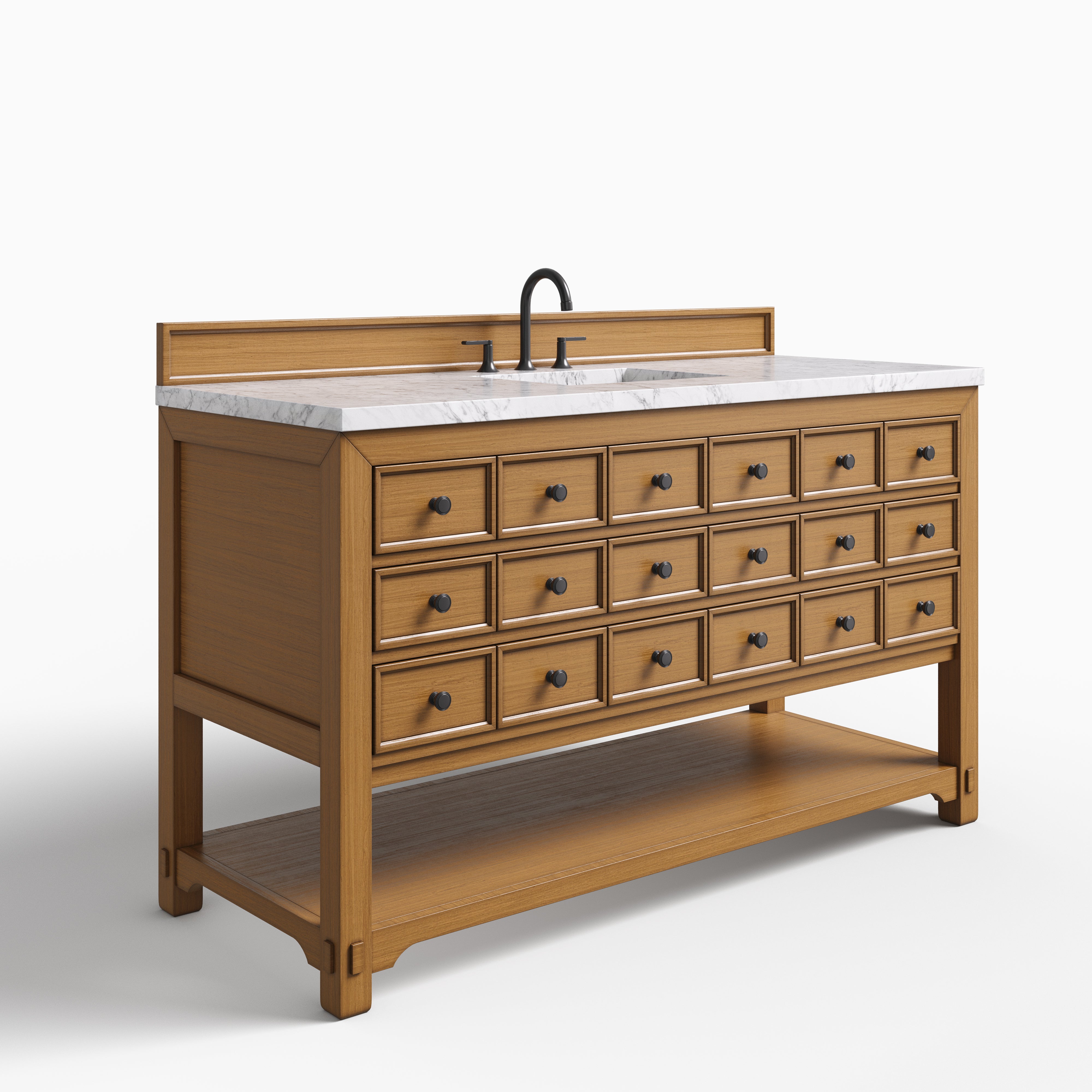 Rosalie 60" Single Vanity in Amber Birch with 3 cm Carrara Marble Top