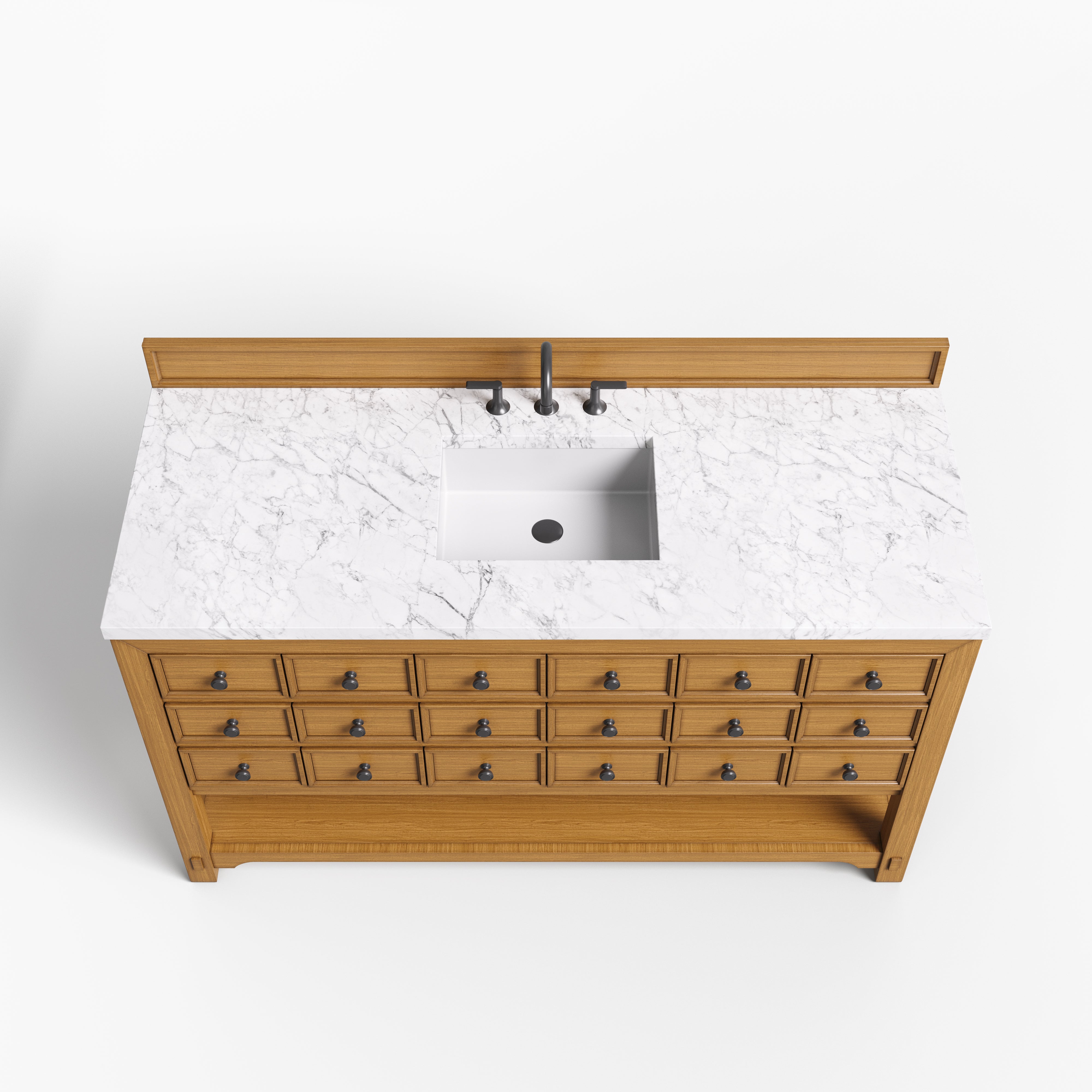 Rosalie 60" Single Vanity in Amber Birch with 3 cm Carrara Marble Top