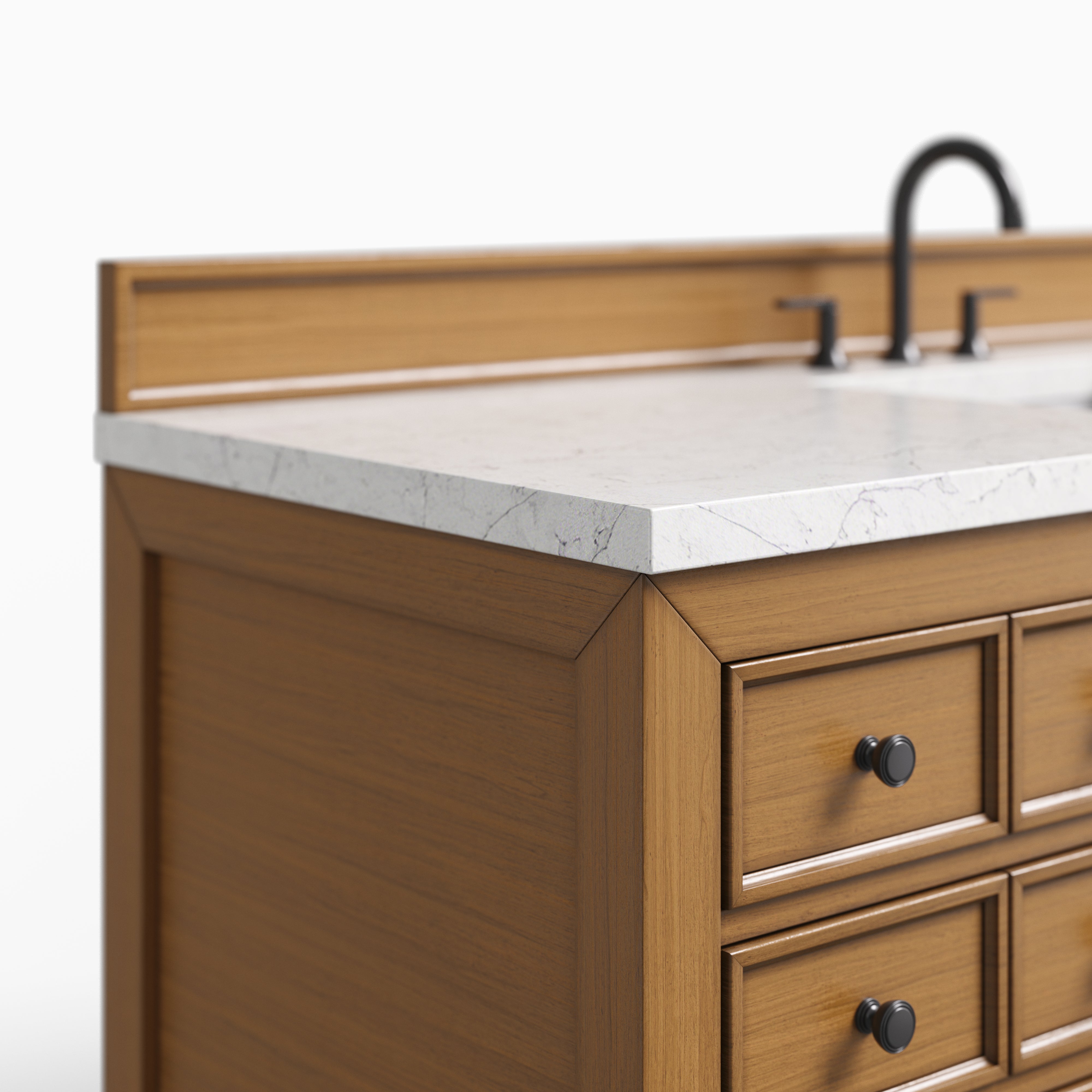 Rosalie 60" Single Vanity in Amber Birch with 3 cm Eternal Jasmine Pearl Quartz Top