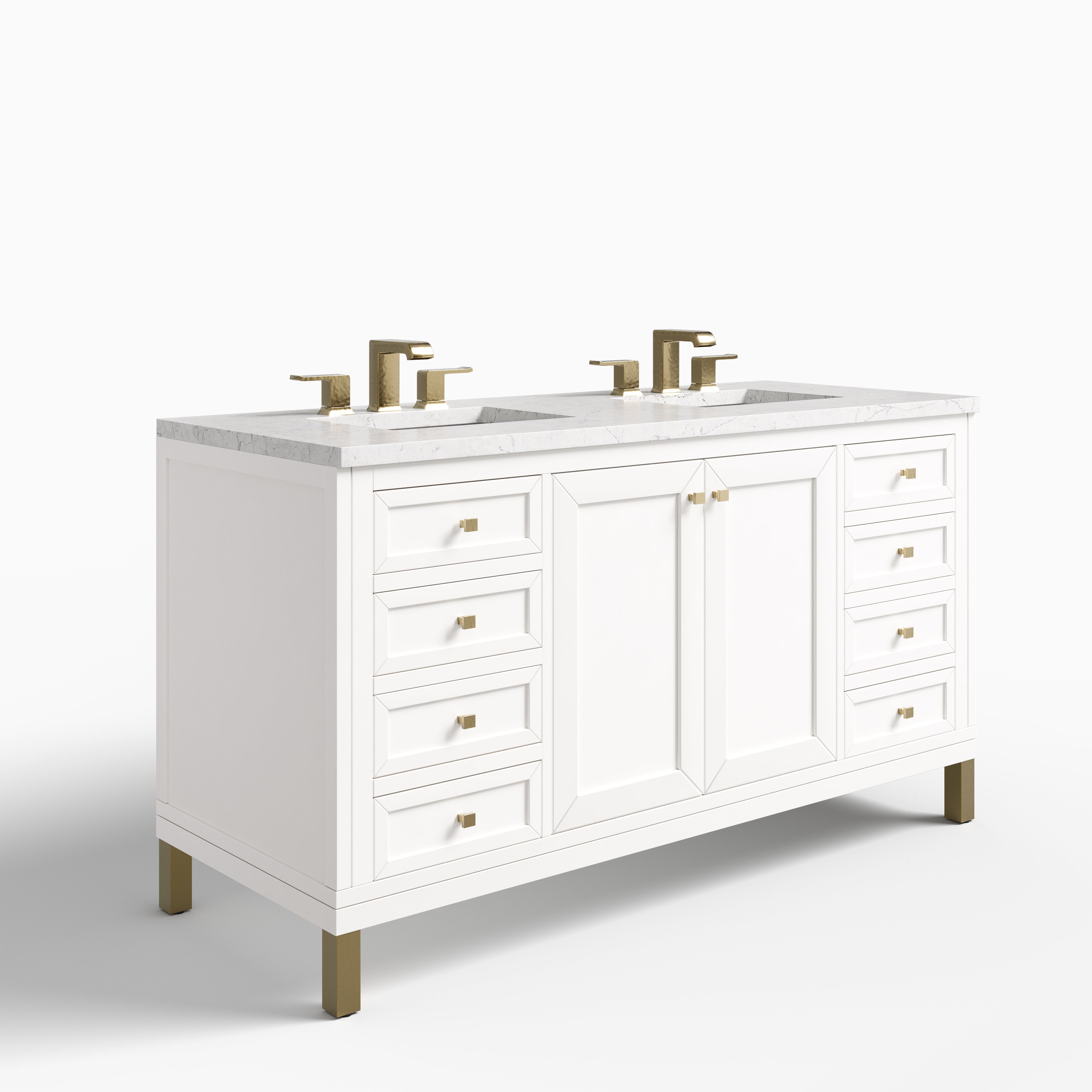 Janelle 60" Double Vanity in Glossy White with 3 cm Eternal Jasmine Pearl Silestone Top