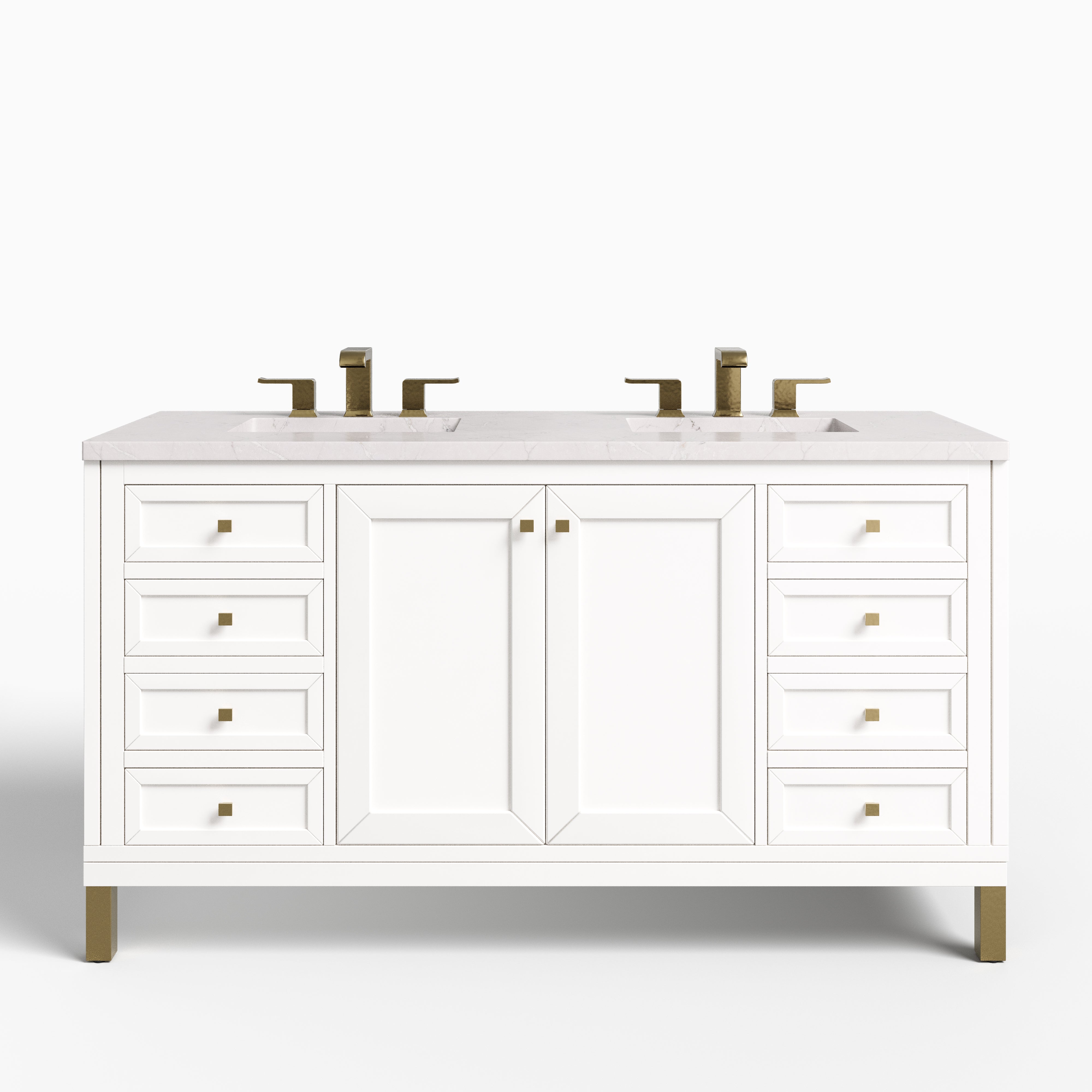 Janelle 60" Double Vanity in Glossy White with 3 cm Victorian Silver Silestone Top