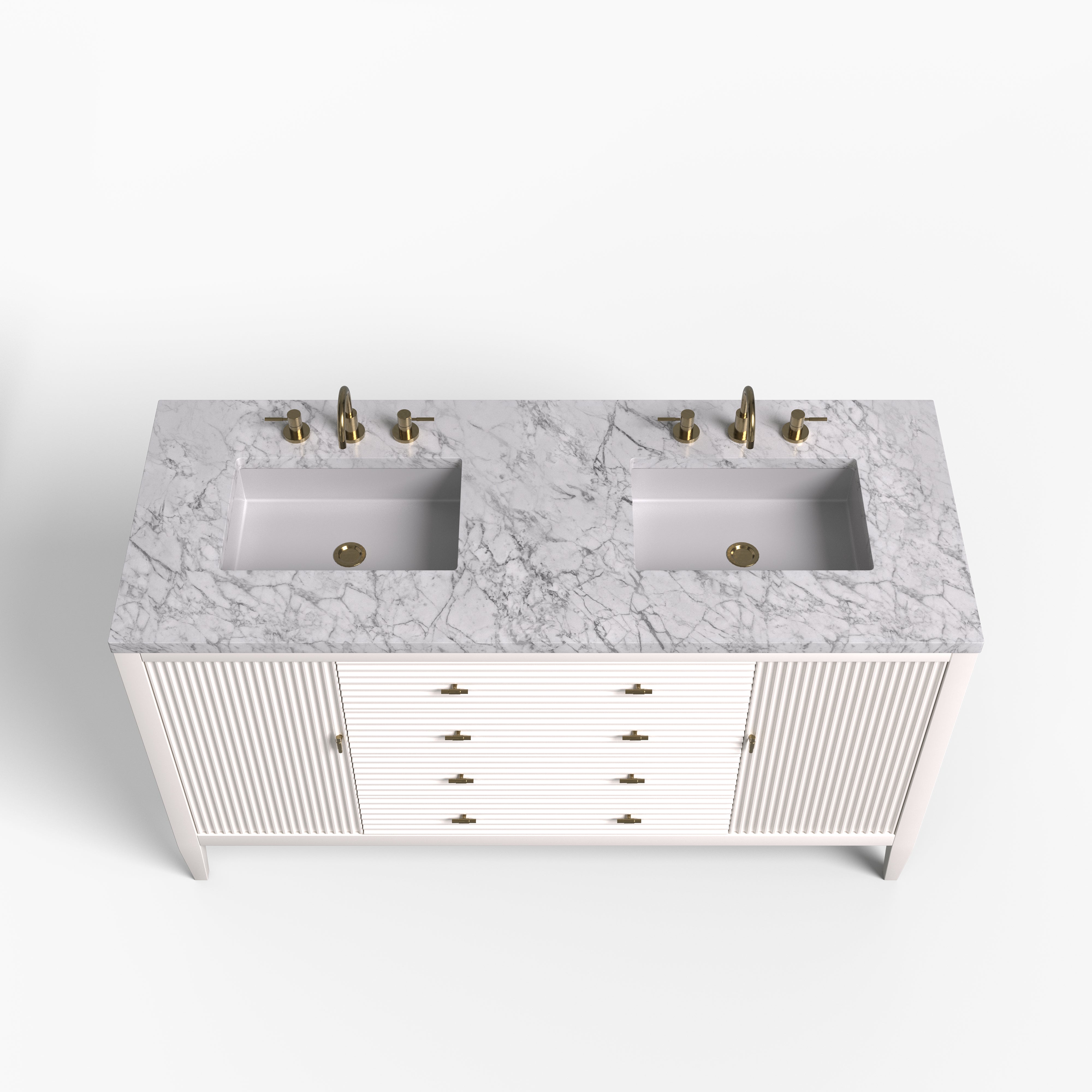 Sasha 60" Double Vanity in Bright White with 3 cm Carrara White Marble Top