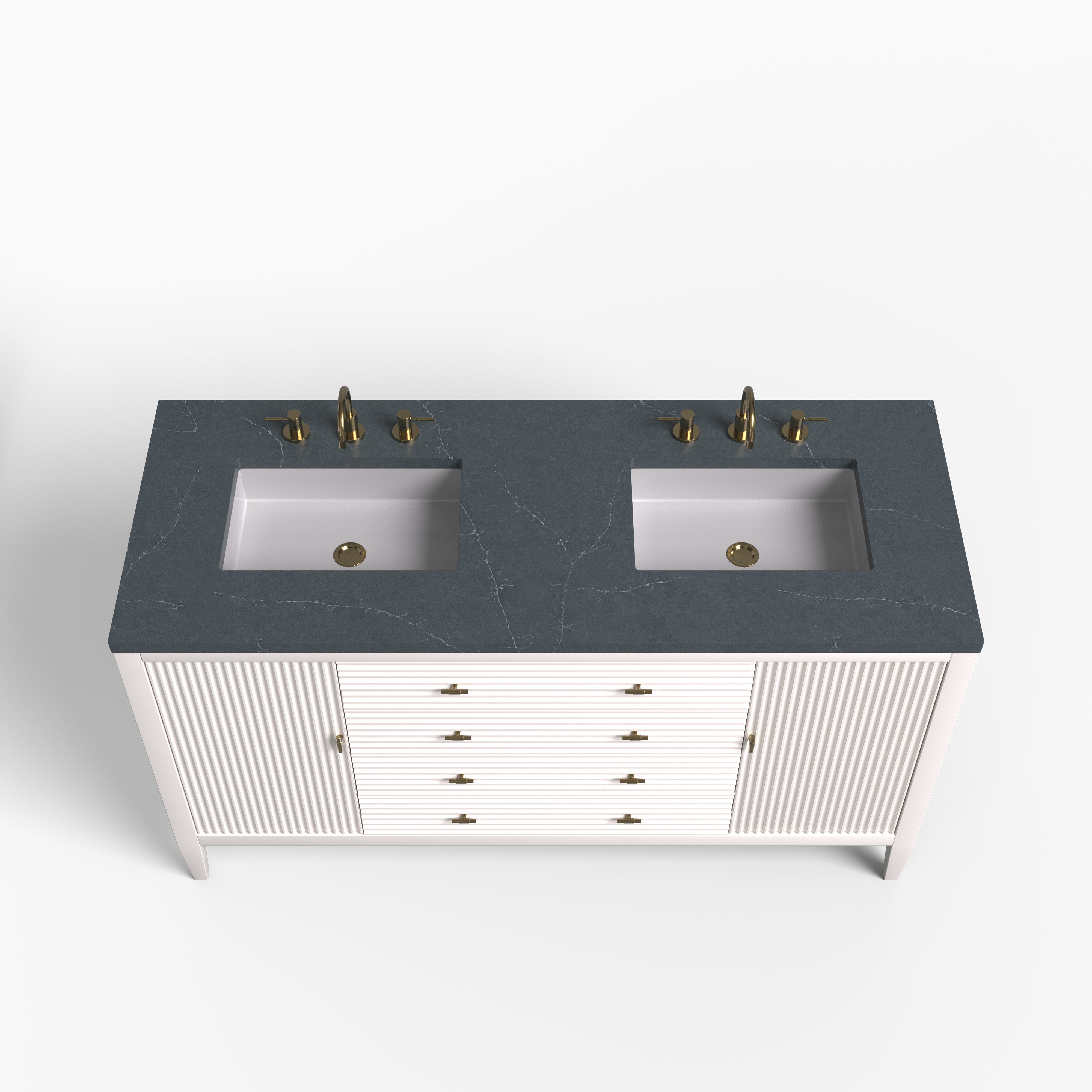 Sasha 60" Double Vanity in Bright White with 3 cm Charcoal Soapstone Quartz Top