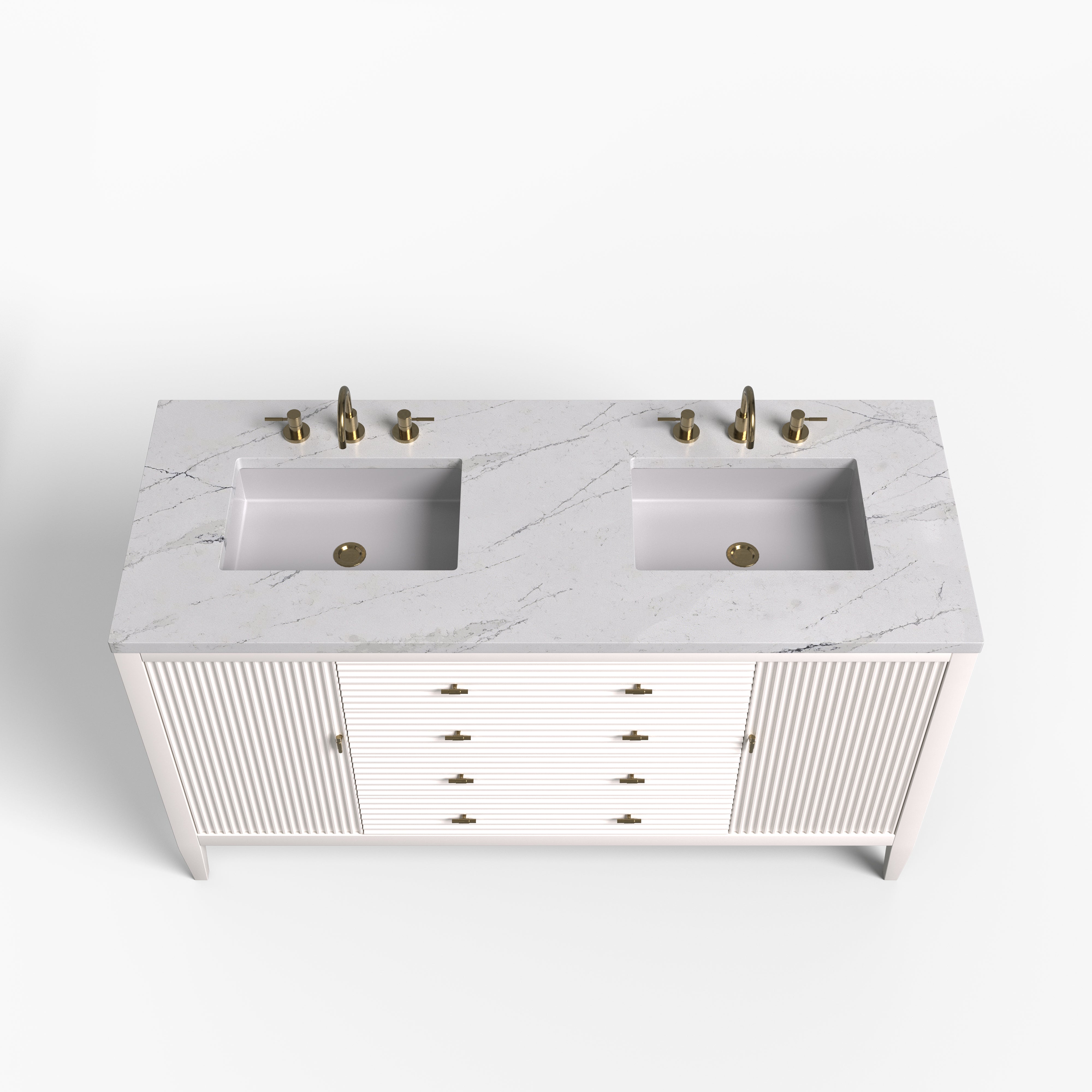 Sasha 60" Double Vanity in Bright White with 3 cm Ethereal Noctis Quartz Top