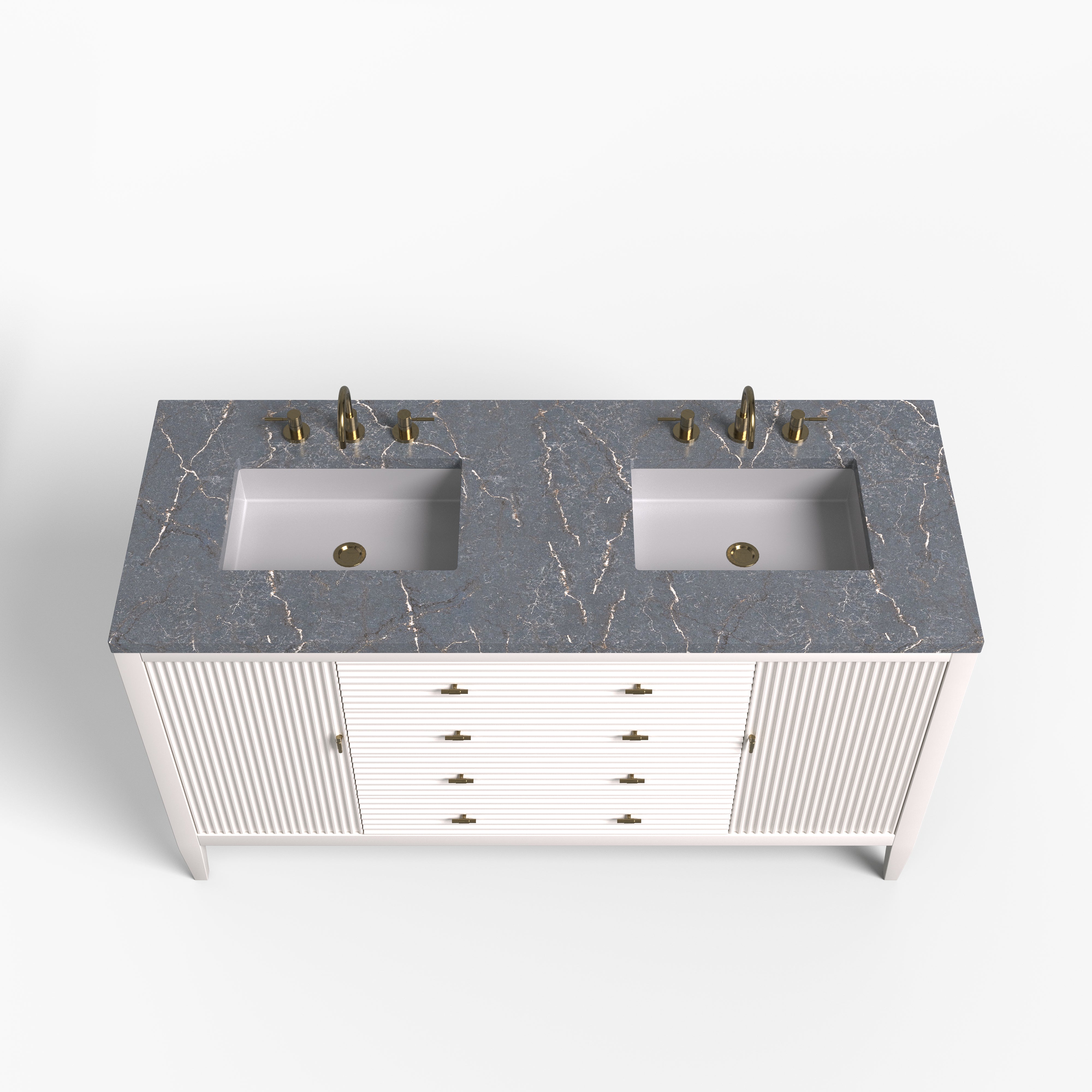 Sasha 60" Double Vanity in Bright White with 3 cm Parisien Bleu Quartz Top