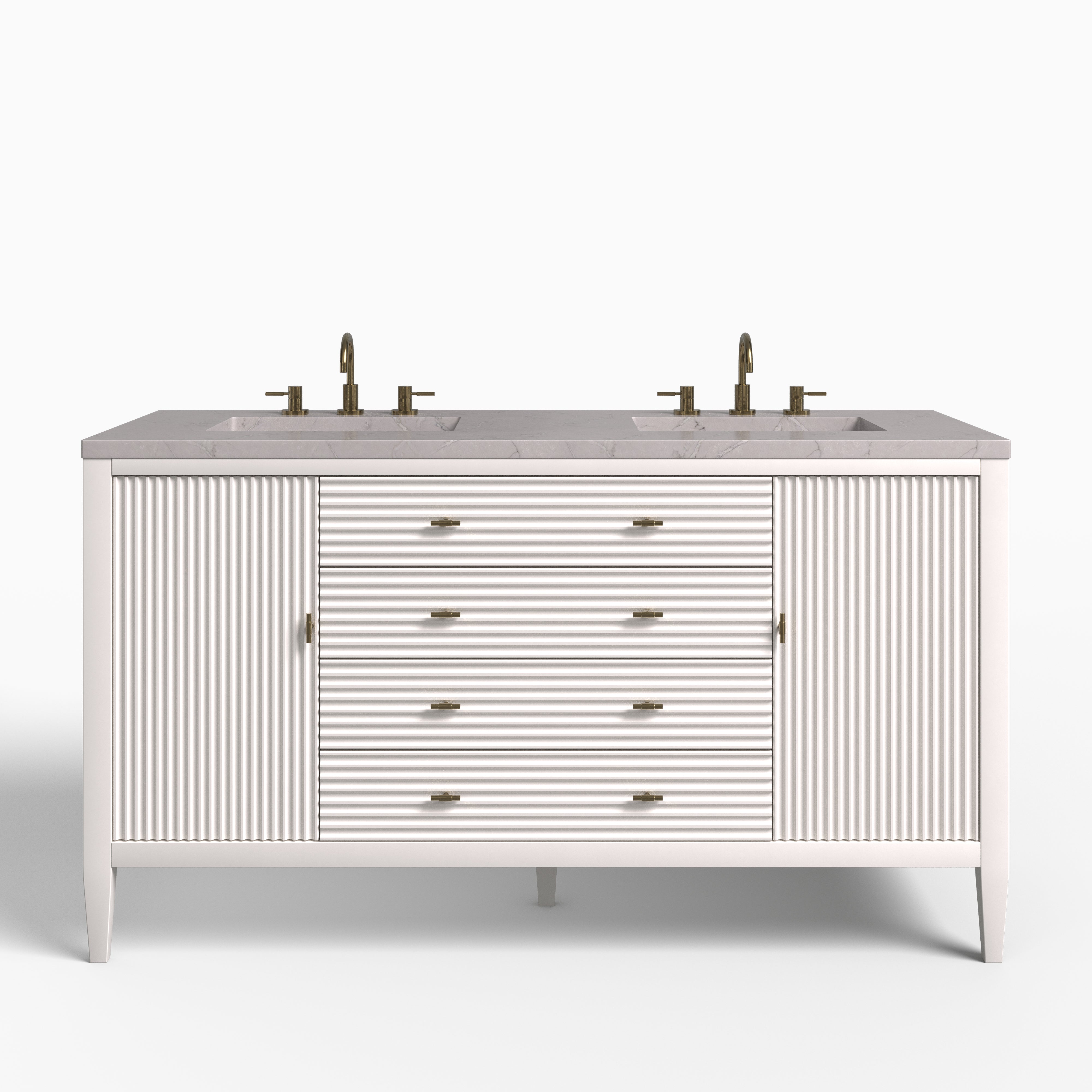 Sasha 60" Double Vanity in Bright White with 3 cm Victorian Silver Quartz Top