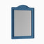 Rectangular mirror with an arched top, framed in handwoven blue raffia that adds warm texture and natural character.
