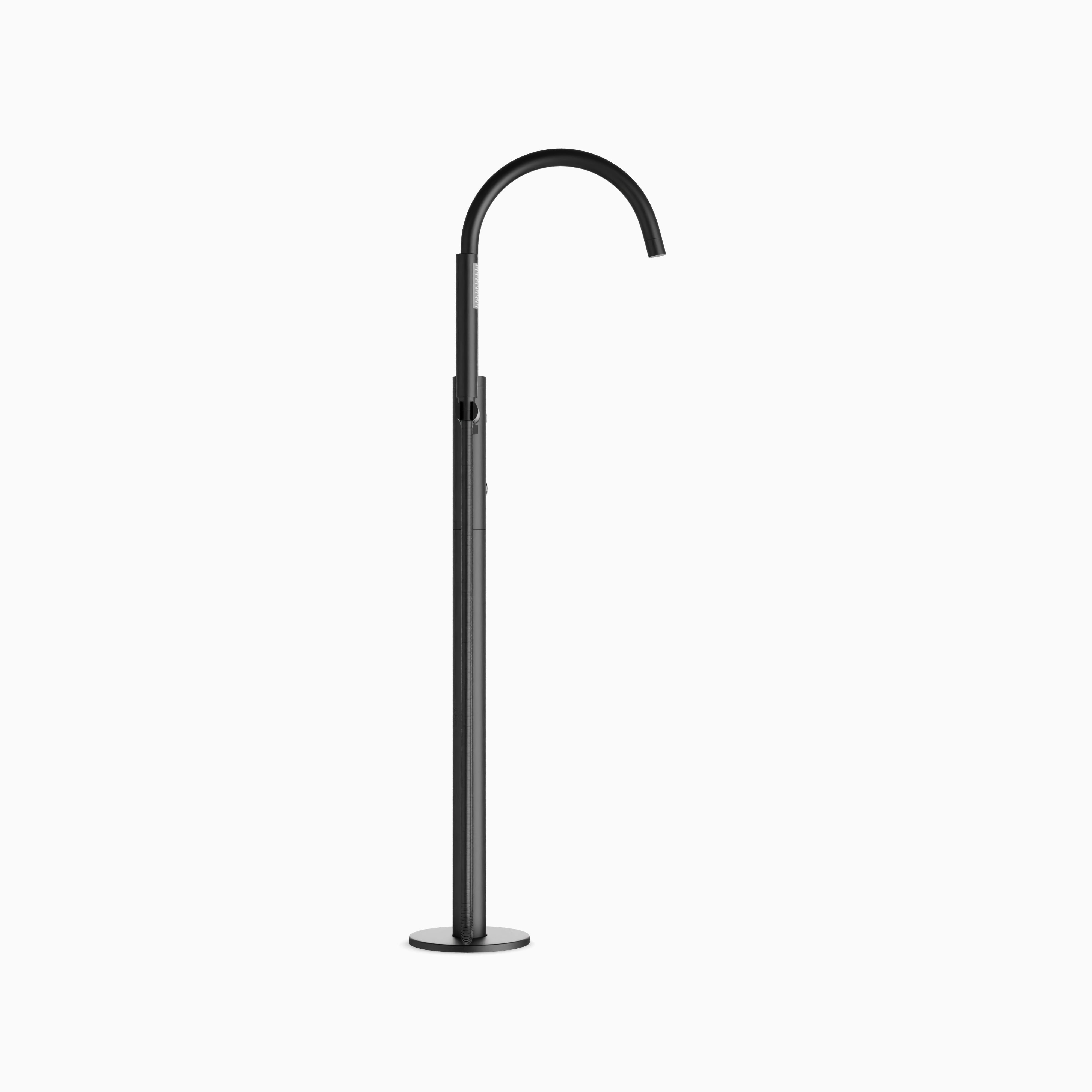 Alder Floor Mount Tub Filler Trim Kit with Hand Shower in Matte Black