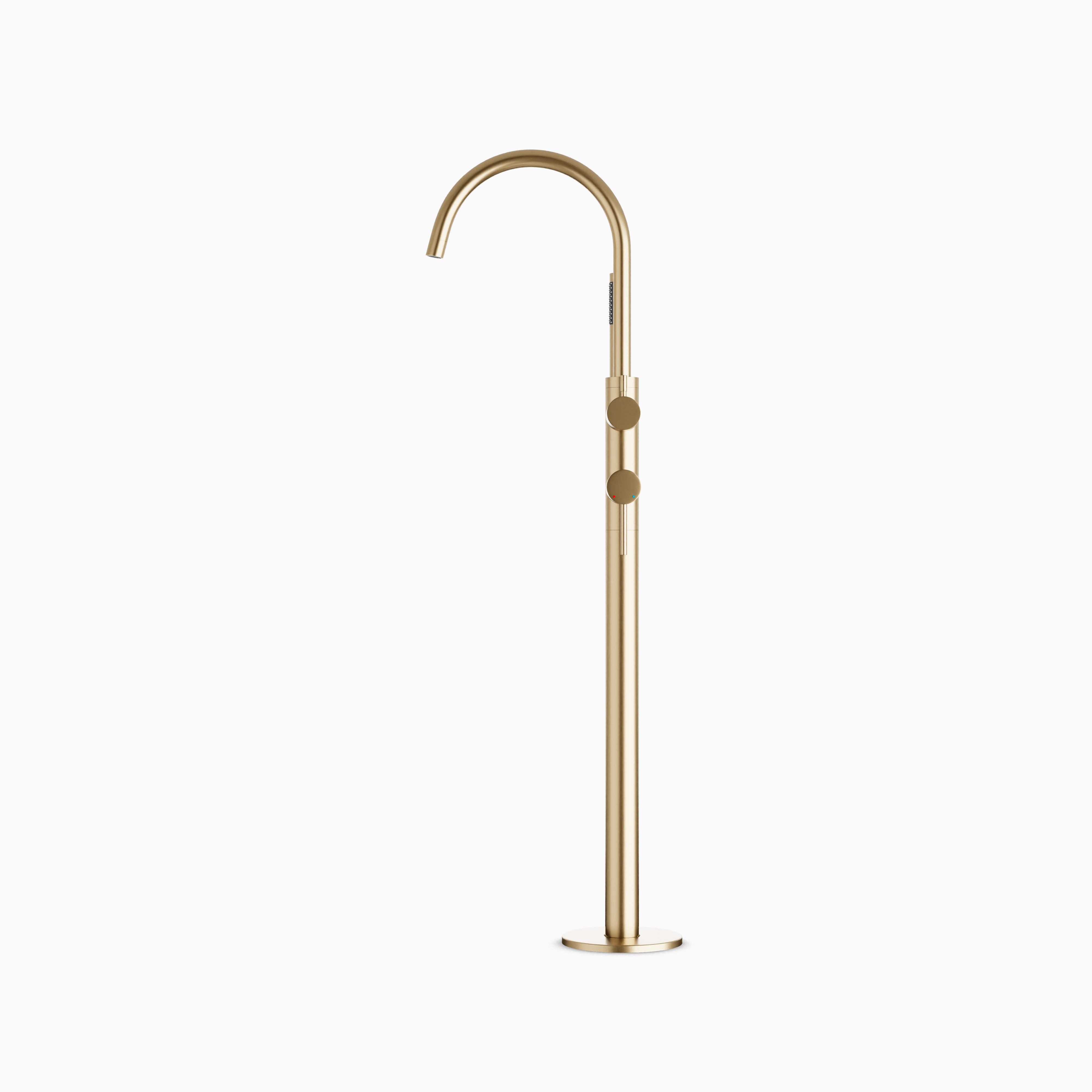 Alder Floor Mount Tub Filler Trim Kit with Hand Shower in Satin Brass