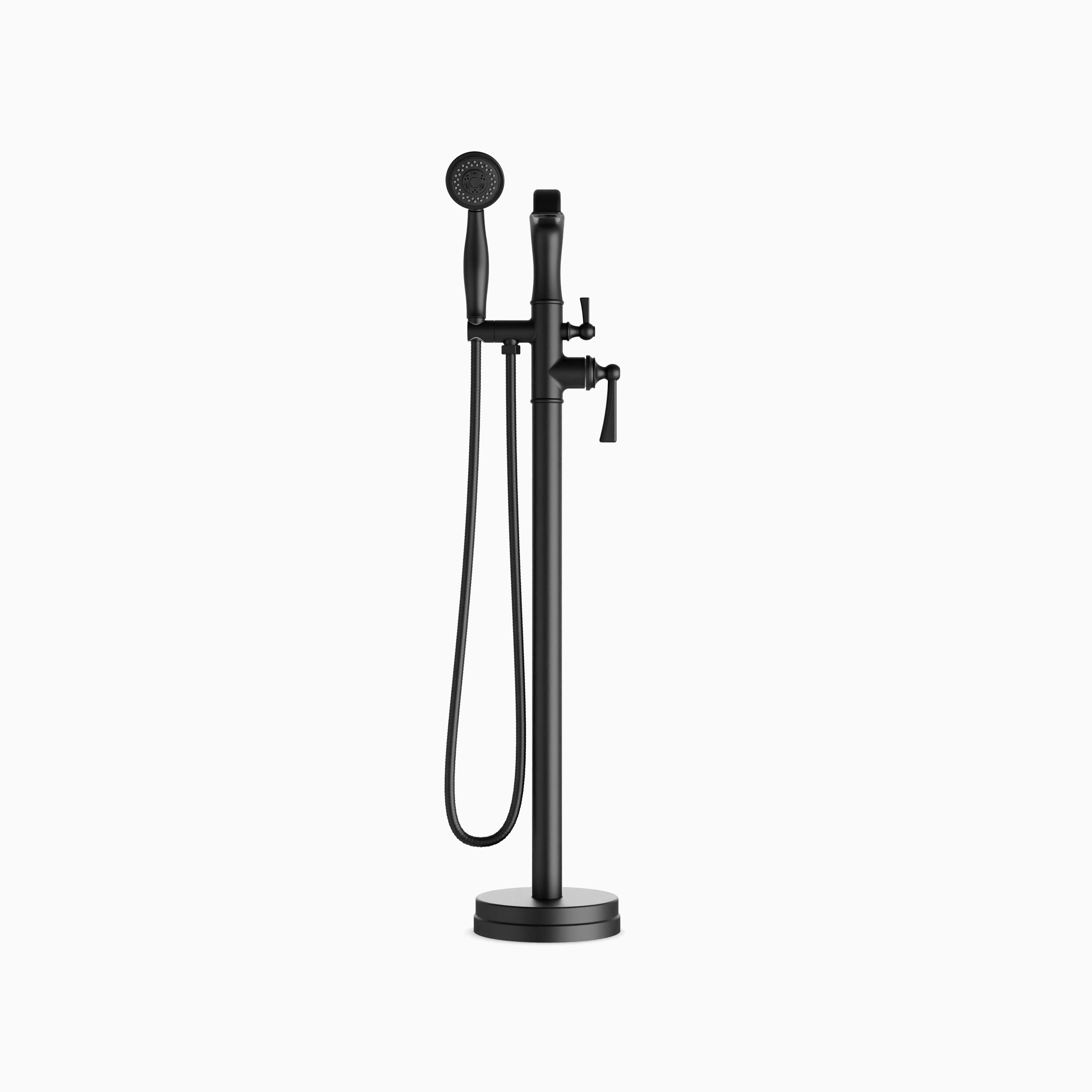 Linden Floor Mount Tub Filler Trim Kit with Hand Shower in Matte Black