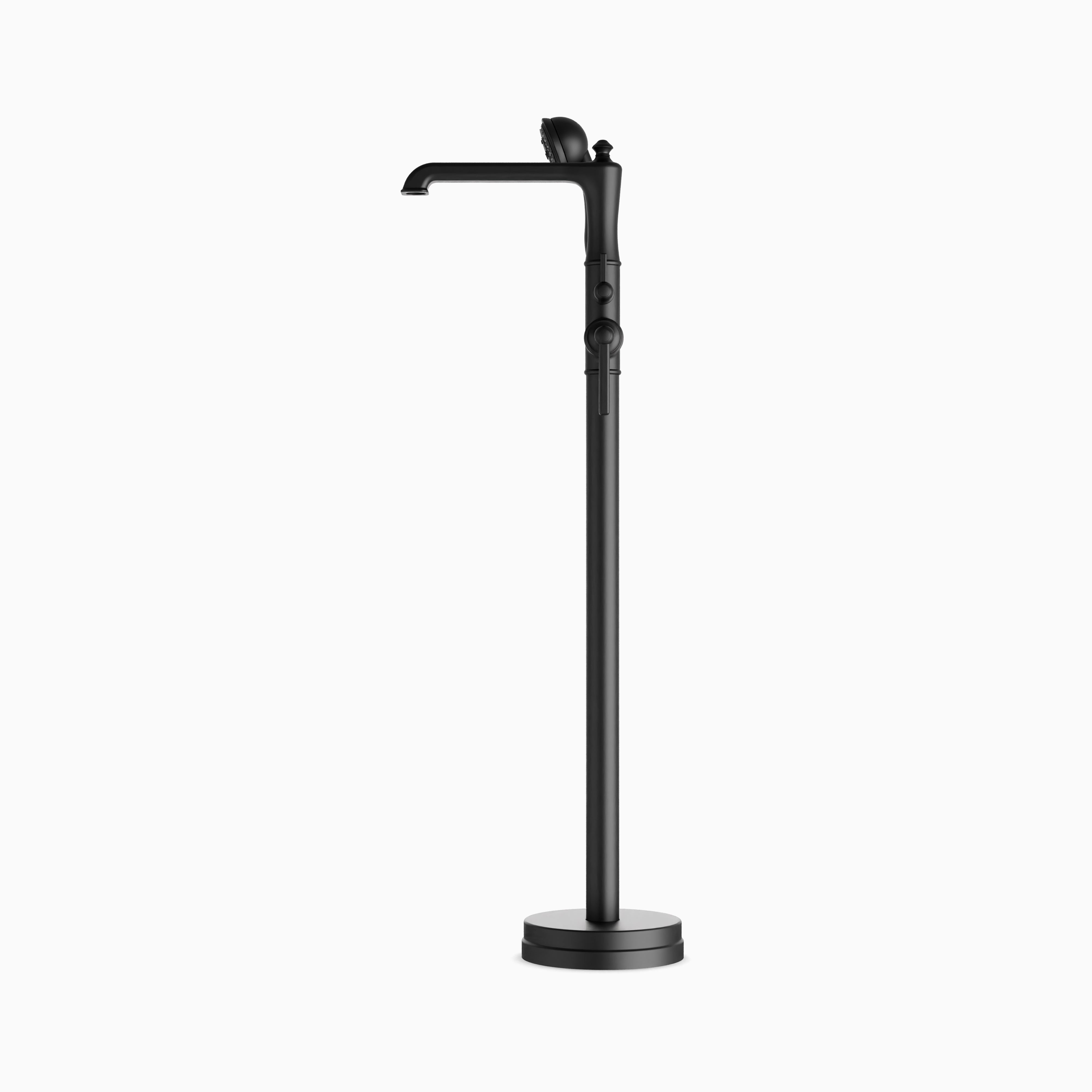 Linden Floor Mount Tub Filler Trim Kit with Hand Shower in Matte Black