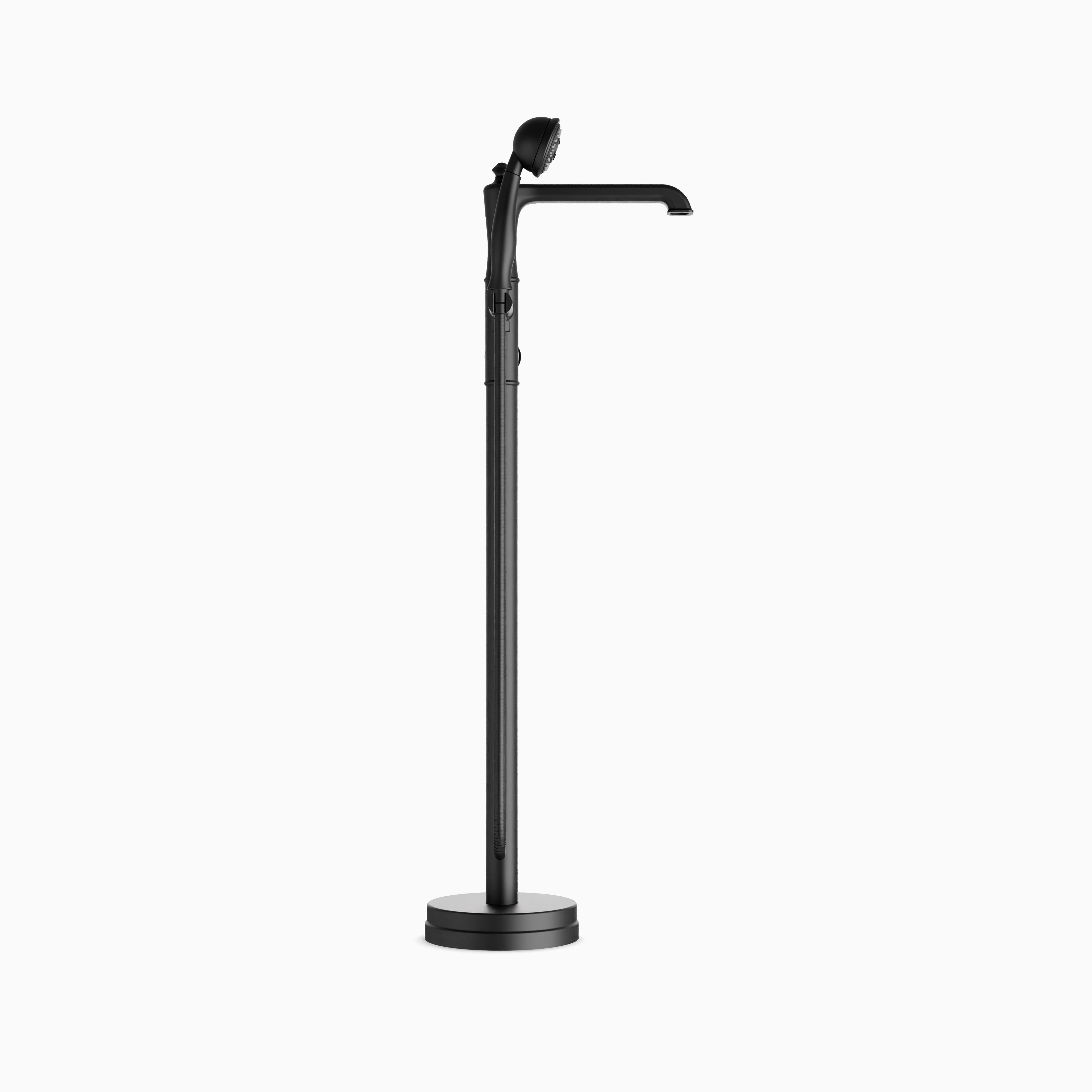 Linden Floor Mount Tub Filler Trim Kit with Hand Shower in Matte Black