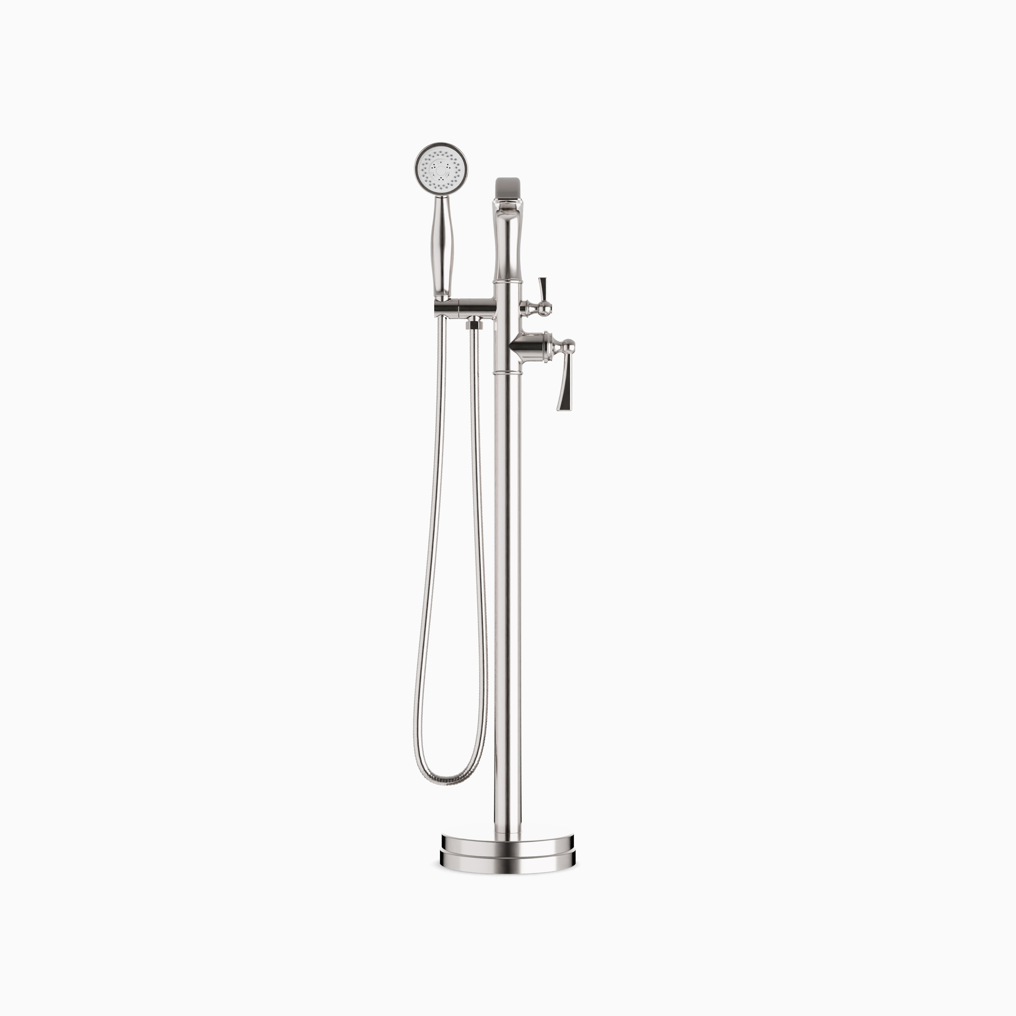 Linden Floor Mount Tub Filler Trim Kit with Hand Shower in Brushed Nickel
