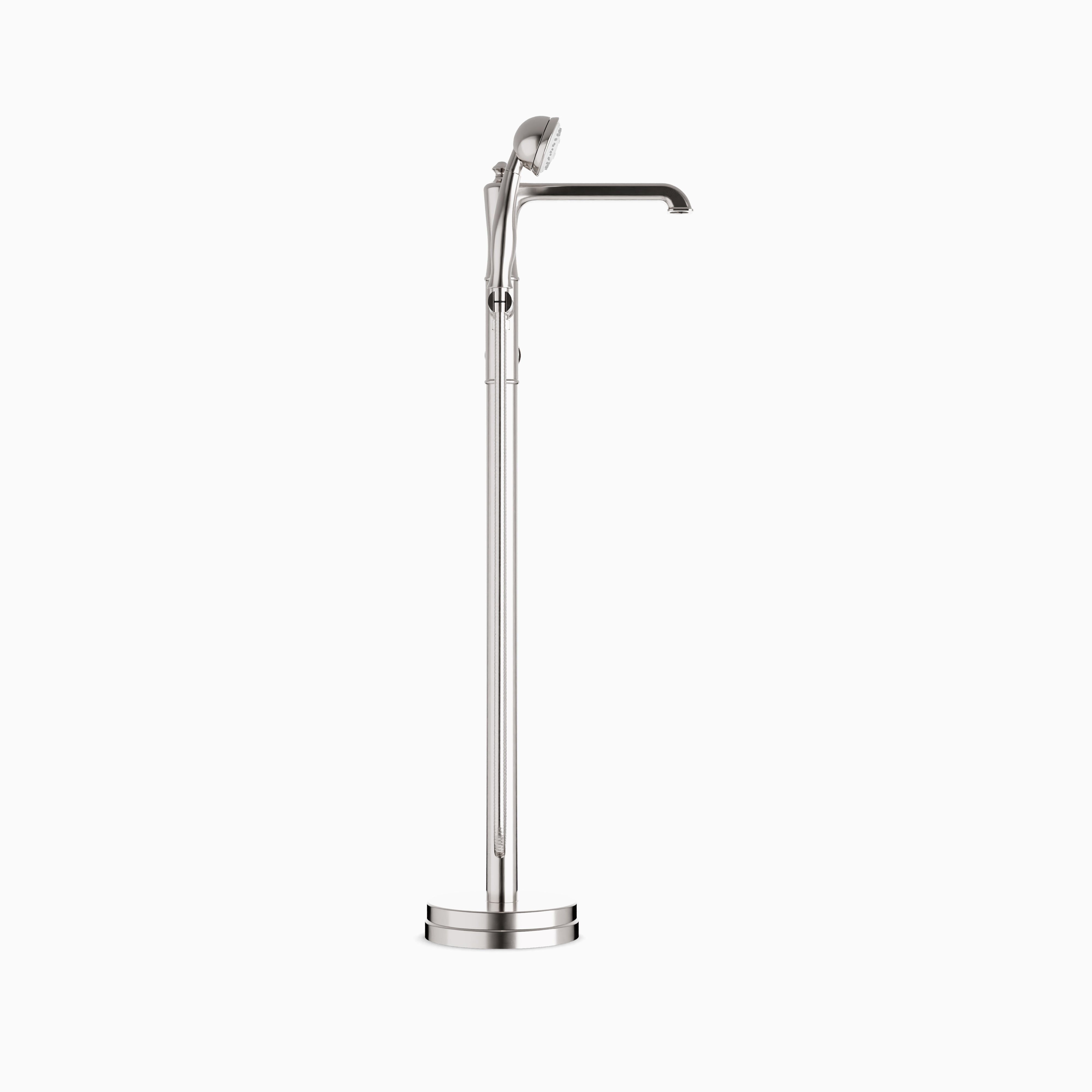 Linden Floor Mount Tub Filler Trim Kit with Hand Shower in Brushed Nickel