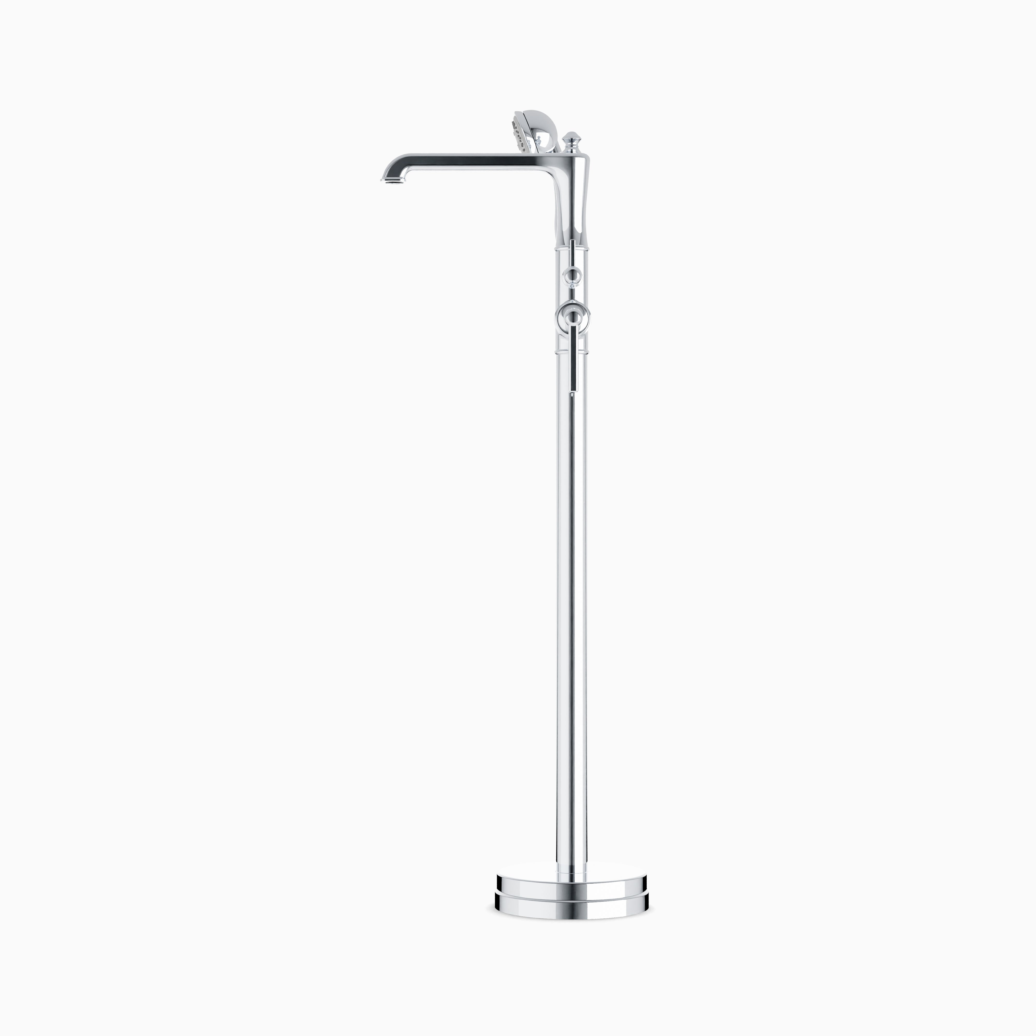 Linden Floor Mount Tub Filler Trim Kit with Hand Shower in Chrome